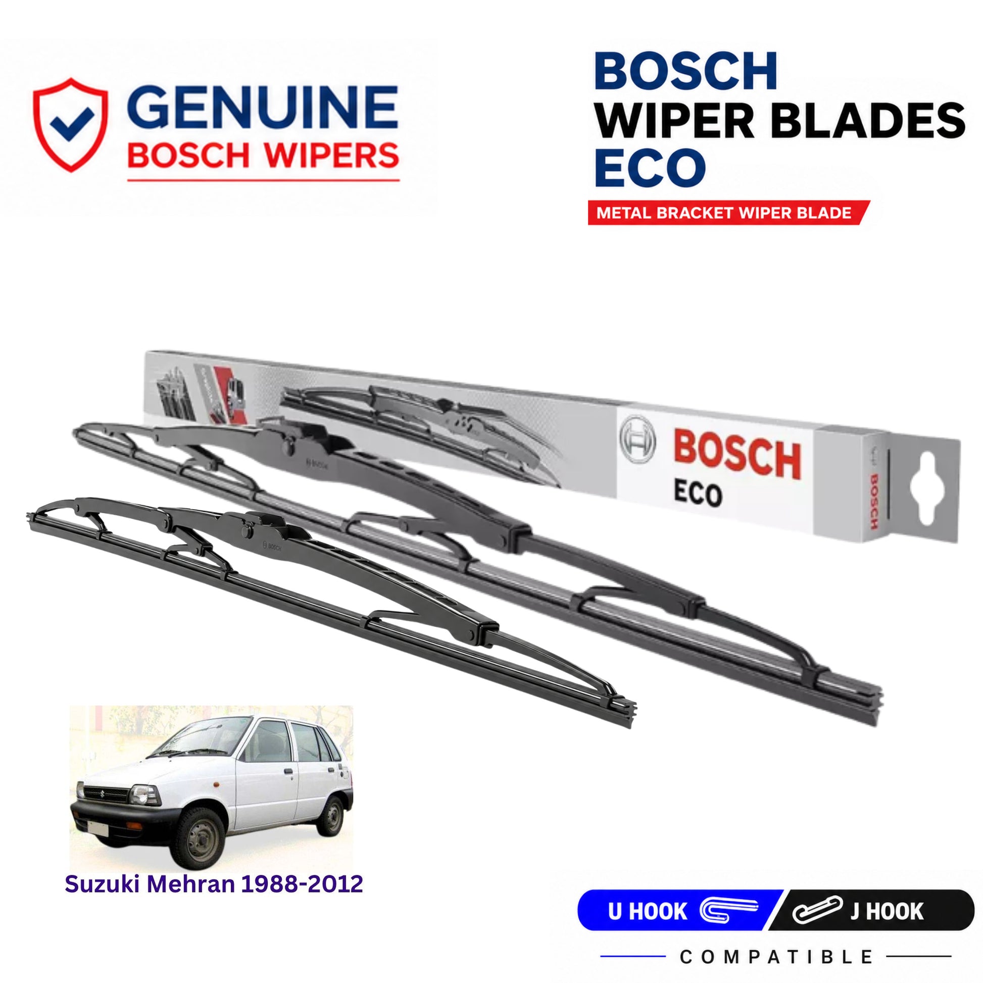 Bosch Genuine metal front wiper set for Suzuki Mehran 1988-2012, pair of two