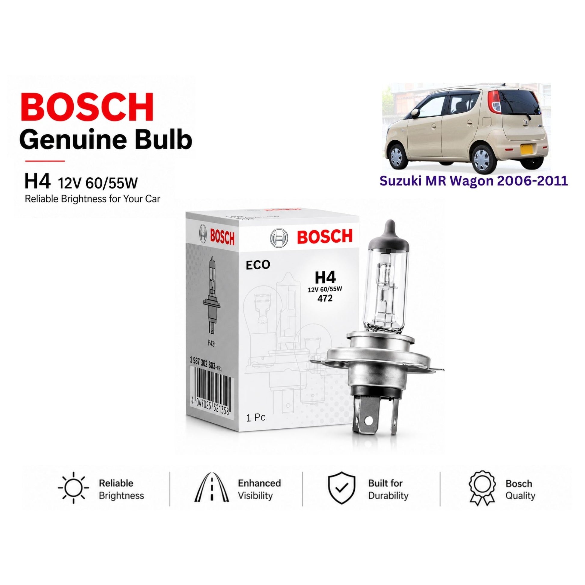 Suzuki Mr Wagon 2006-2011 Headlight Bulb Bosch in Pakisan 