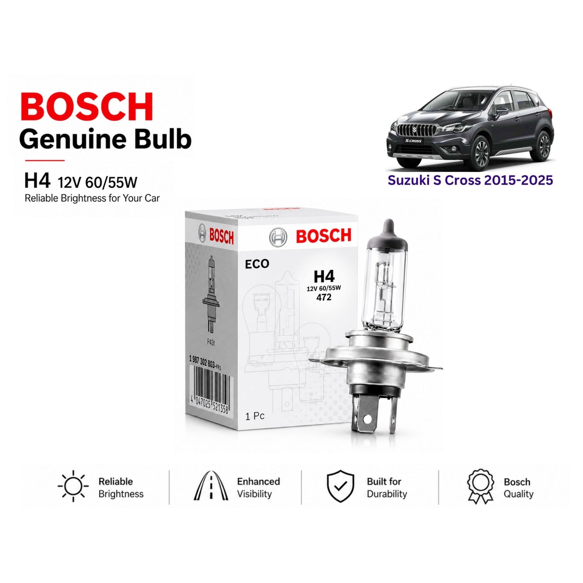 Suzuki S Cross 2015-2025 Headlight Bulb Bosch in Pakistan 