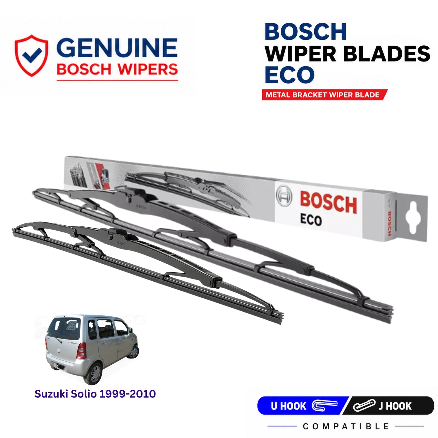 Bosch Genuine metal front wiper set for Suzuki Solio 1999-2010, pair of two