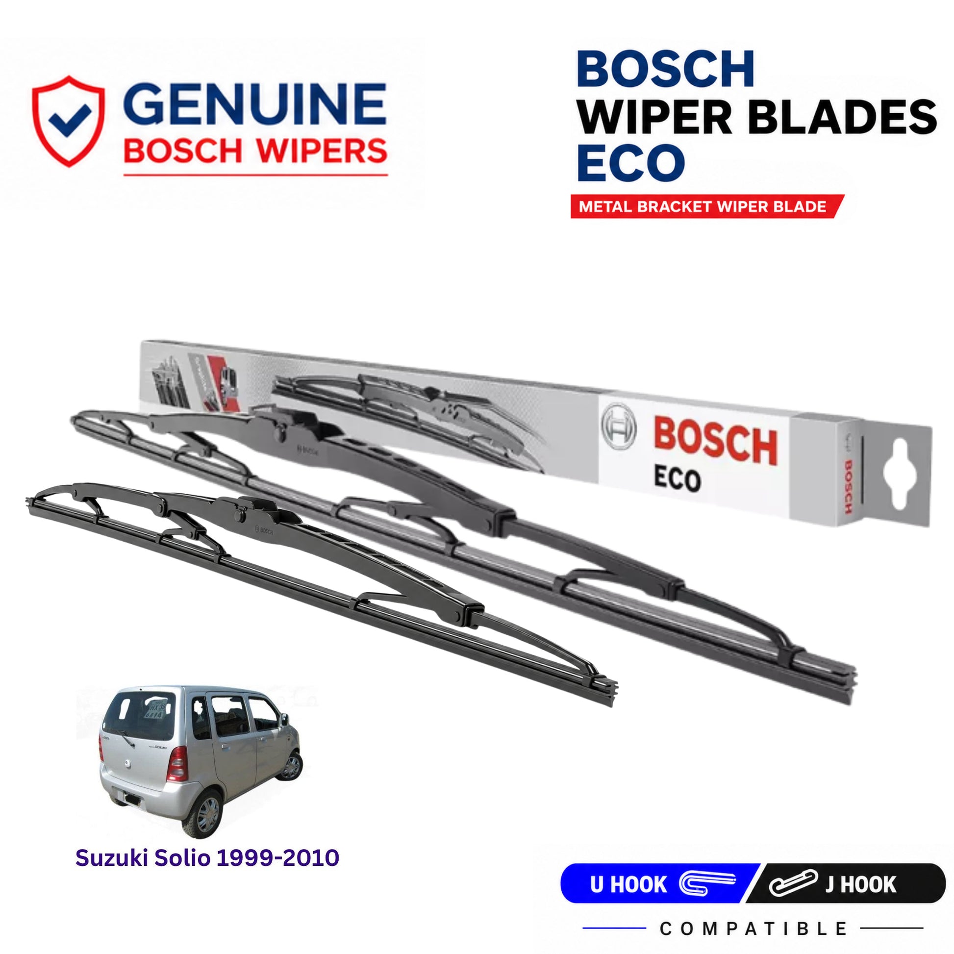 Bosch Genuine metal front wiper set for Suzuki Solio 1999-2010, pair of two