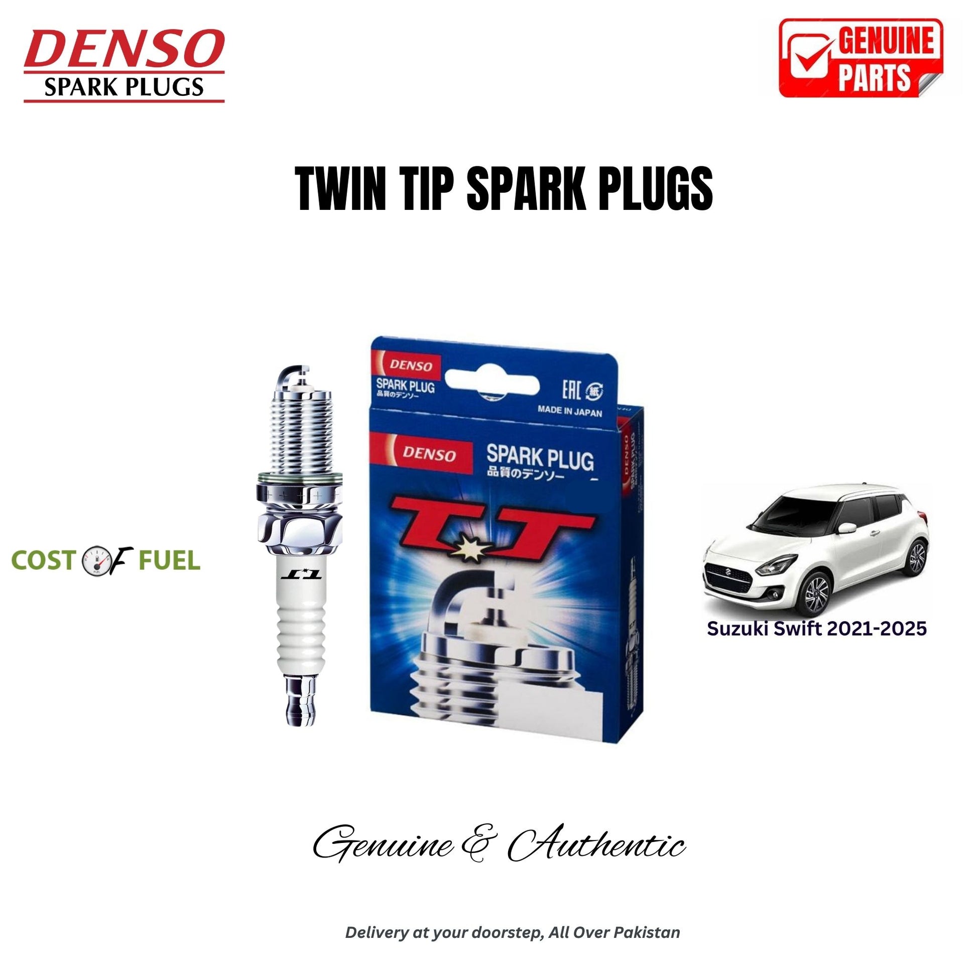 Suzuki Swift 2021-2025 DENSO Twin Tip Spark Plugs 4pcs in Pakistan – genuine replacement, better mileage and smooth performance
