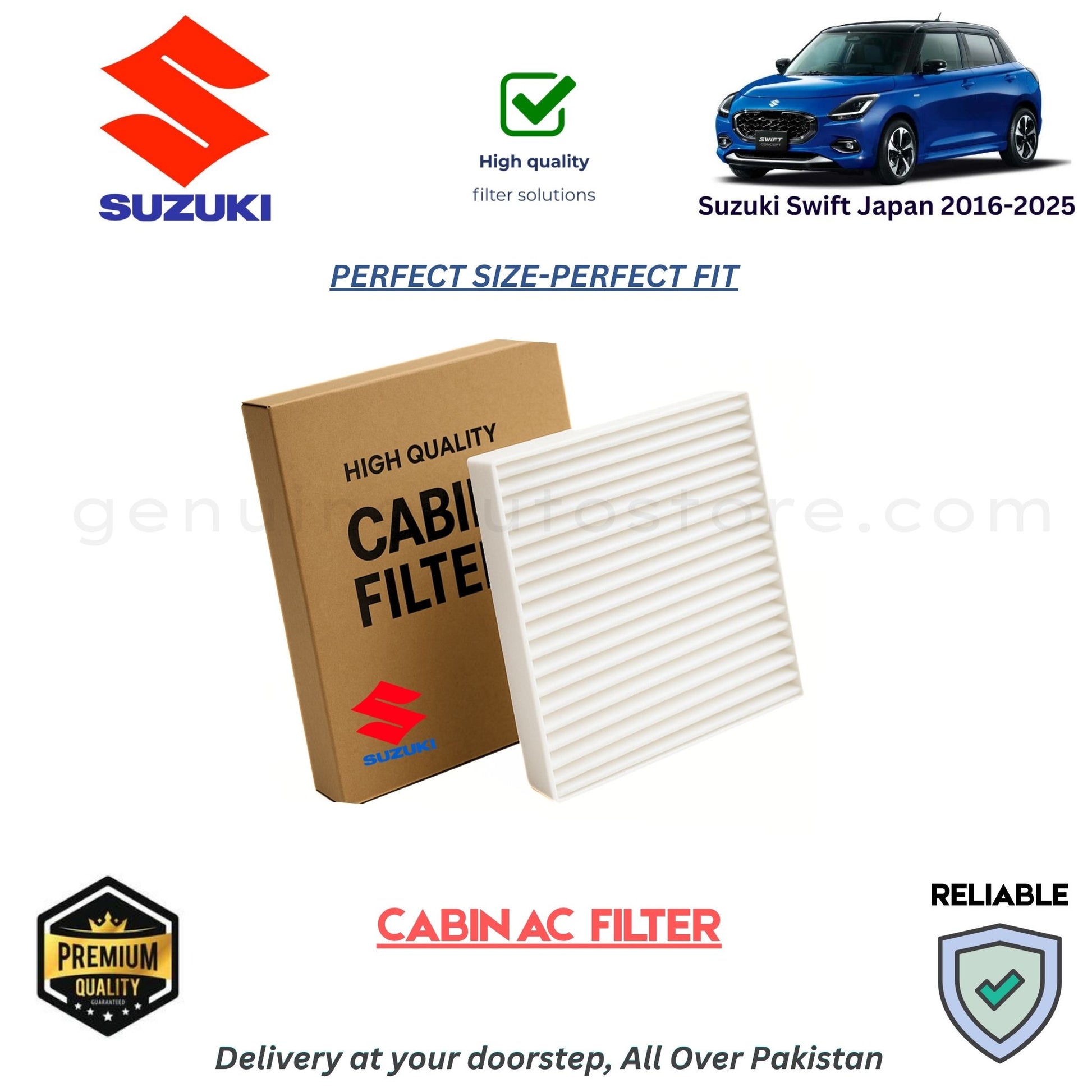 Suzuki Swift Japan 2016-2025 CABIN AC FILTER in Pakistan. 100% Genuine, Reliable, Best Price, Cash on Delivery Available  