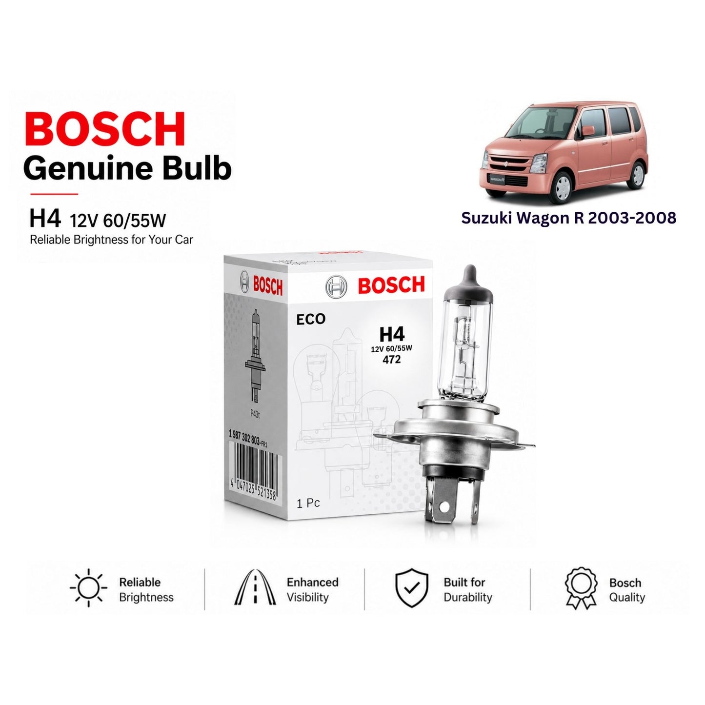 Suzuki Wagon R 2003-2008 Headlight Bulb Bosch in Pakistan