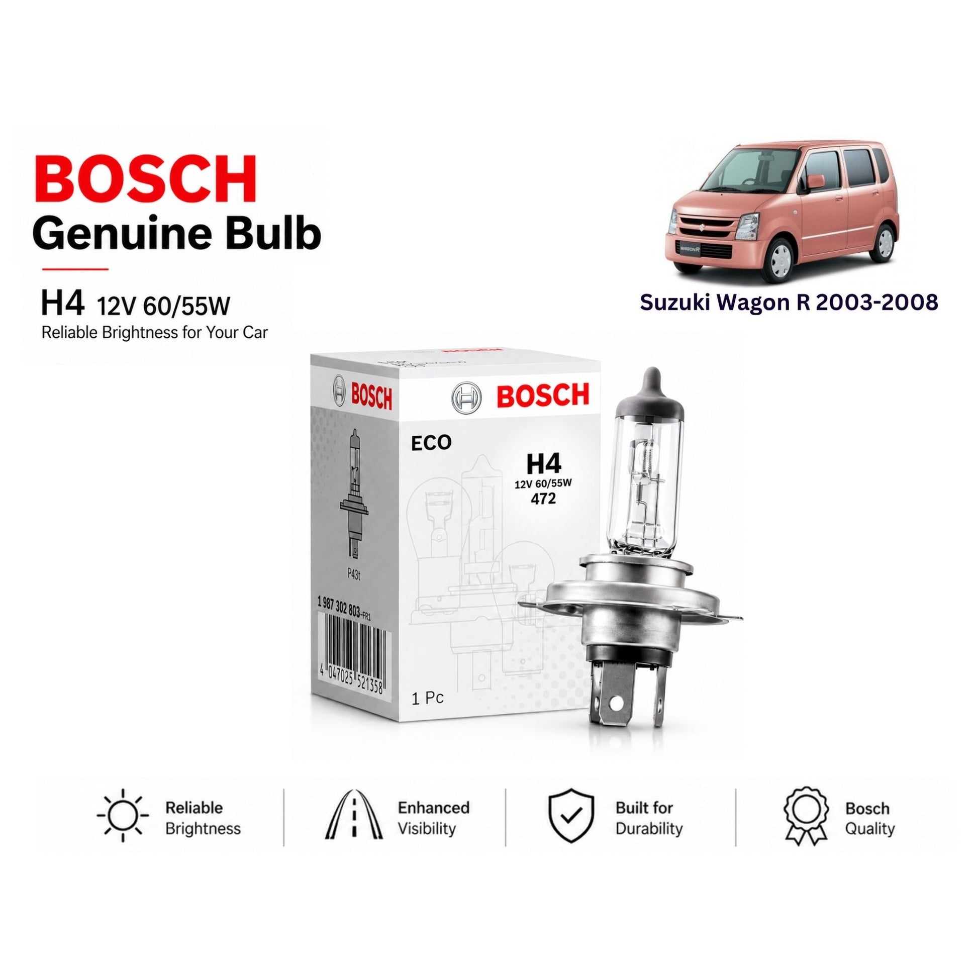 Suzuki Wagon R 2003-2008 Headlight Bulb Bosch in Pakistan