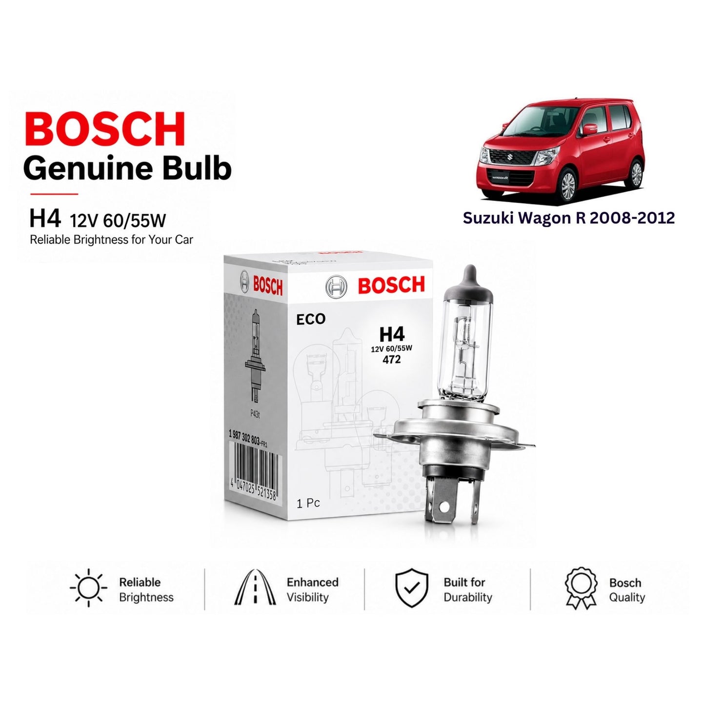 Suzuki Wagon R 2008-2012 Headlight Bulb Bosch in PAkistan