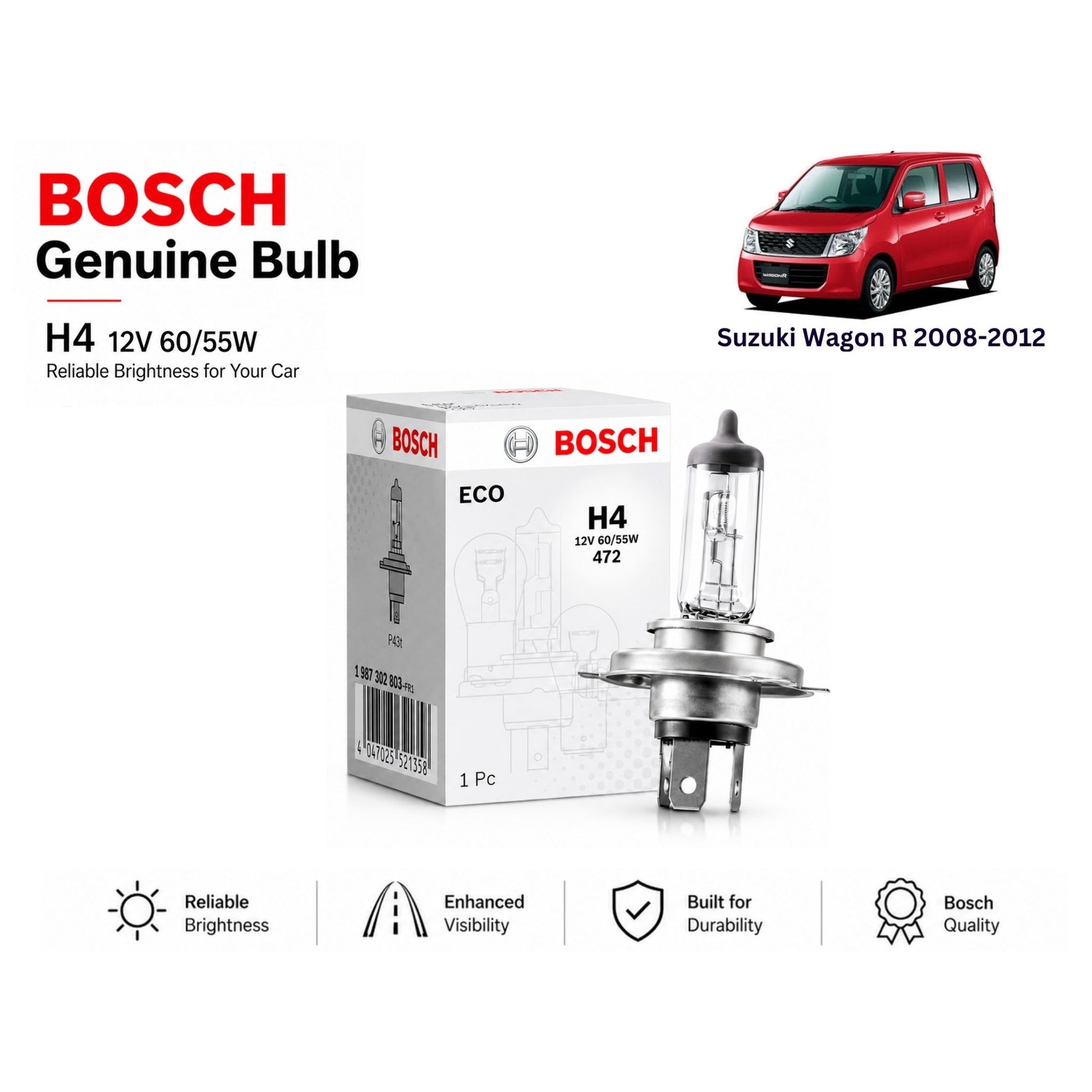 Suzuki Wagon R 2008-2012 Headlight Bulb Bosch in PAkistan