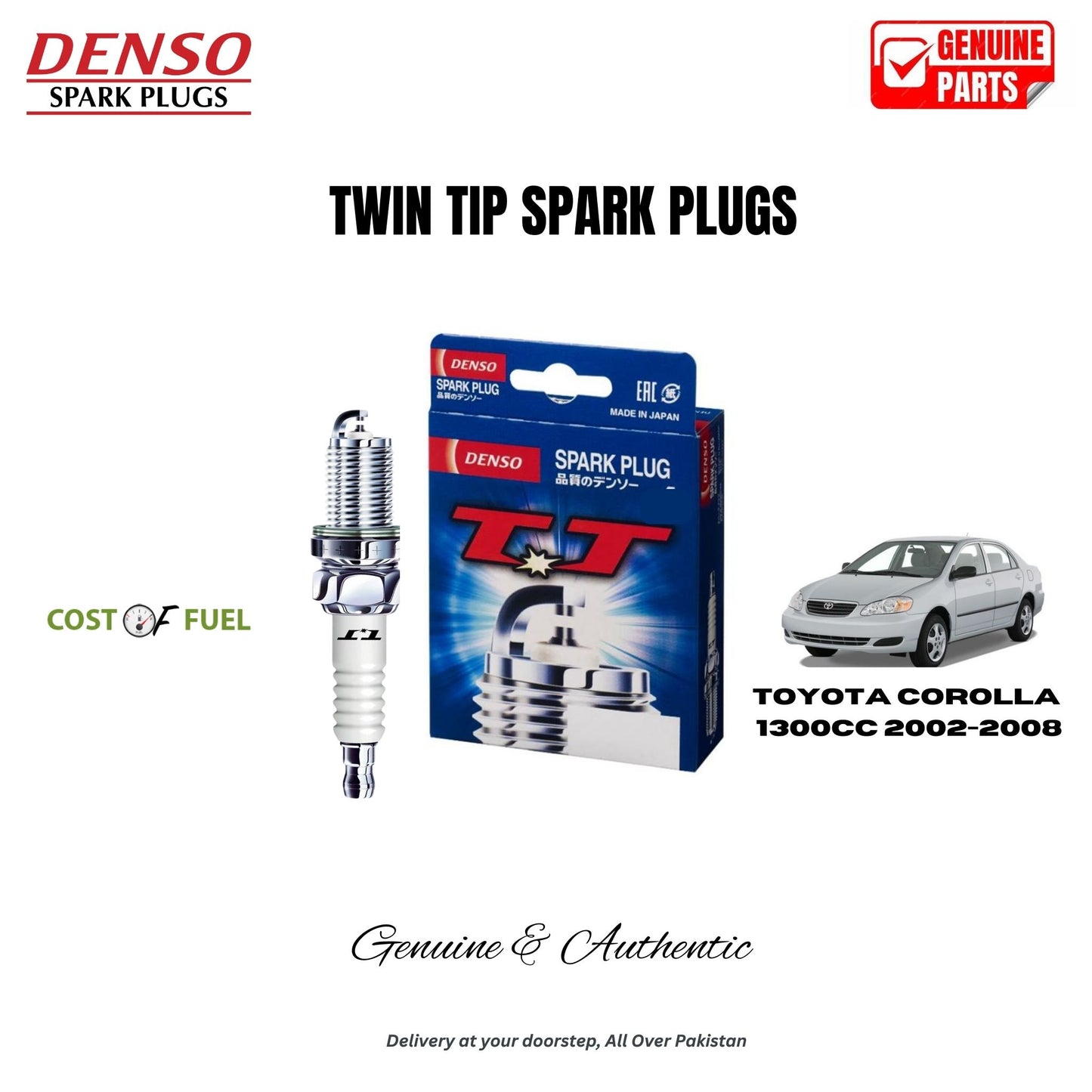 TOYOTA COROLLA 1300CC 2002-2008 DENSO Twin Tip Spark Plugs 4pcs in Pakistan – genuine replacement, better mileage and smooth performance