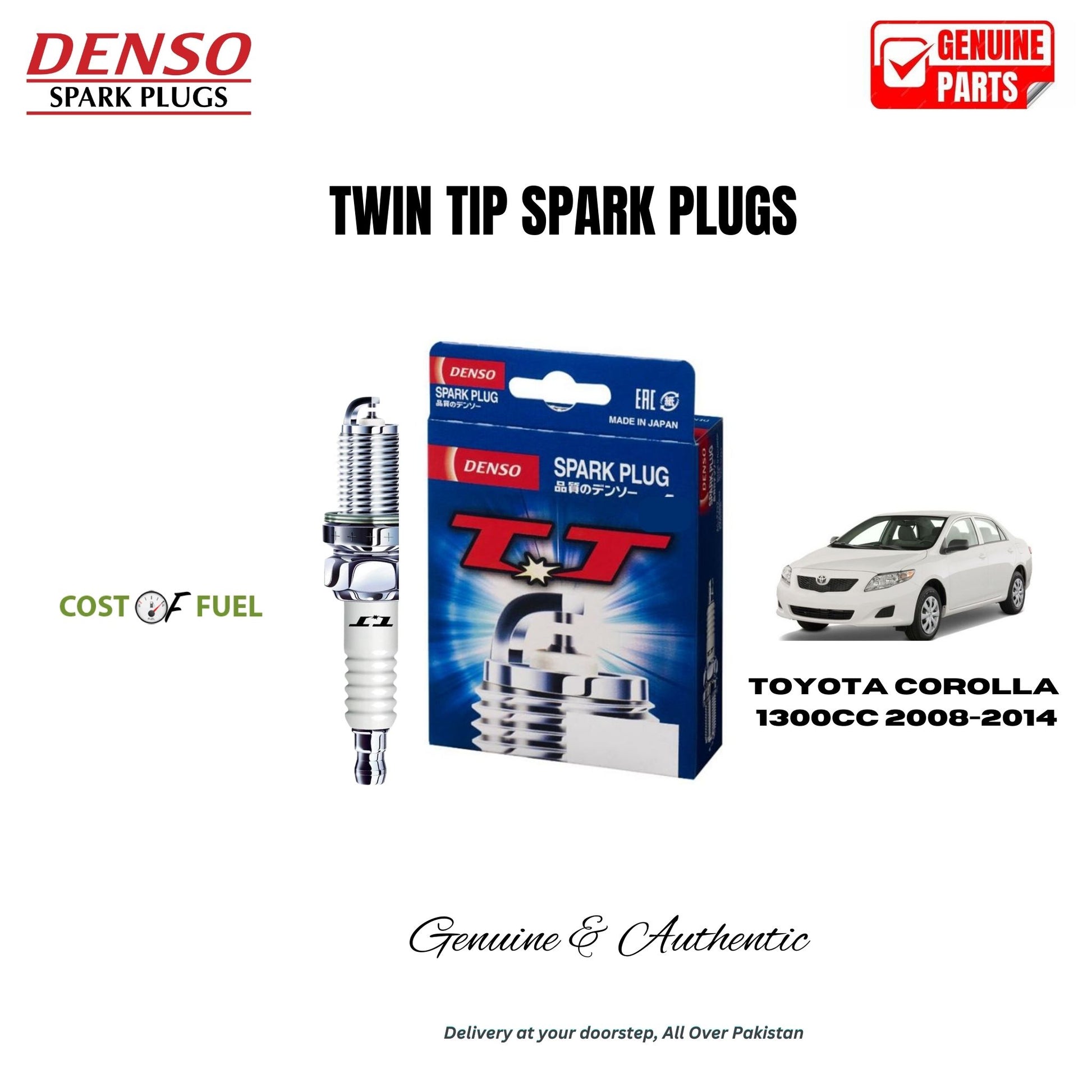TOYOTA COROLLA 1300CC 2008-2014 DENSO Twin Tip Spark Plugs 4pcs in Pakistan – genuine replacement, better mileage and smooth performance