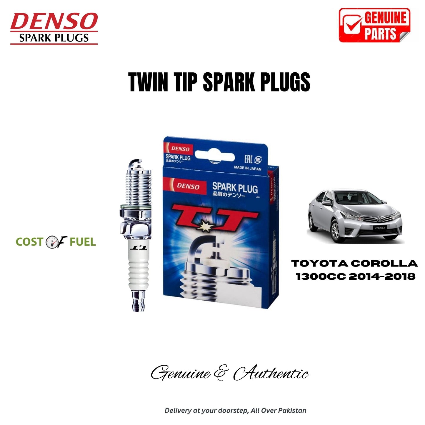 TOYOTA COROLLA 1300CC 2014-2018 DENSO Twin Tip Spark Plugs 4pcs in Pakistan – genuine replacement, better mileage and smooth performance