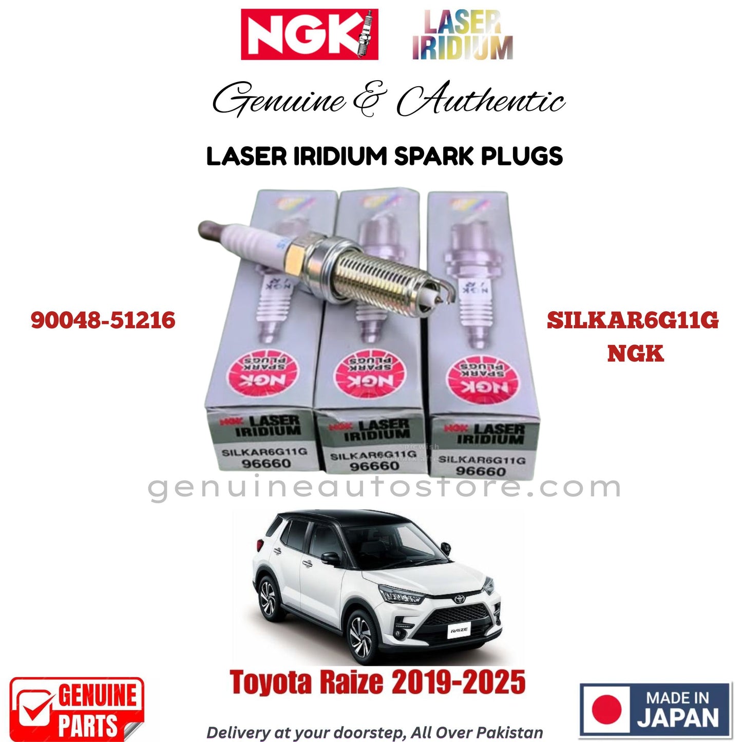 TOYOTA RAIZE 2019-2025 LASER IRIDIUM SPARK PLUG NGK 3 Pieces in pakistan