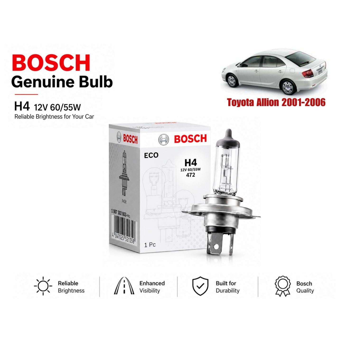 Toyota Allion 2001-2006 Headlight Bulb Bosch in Pakistan