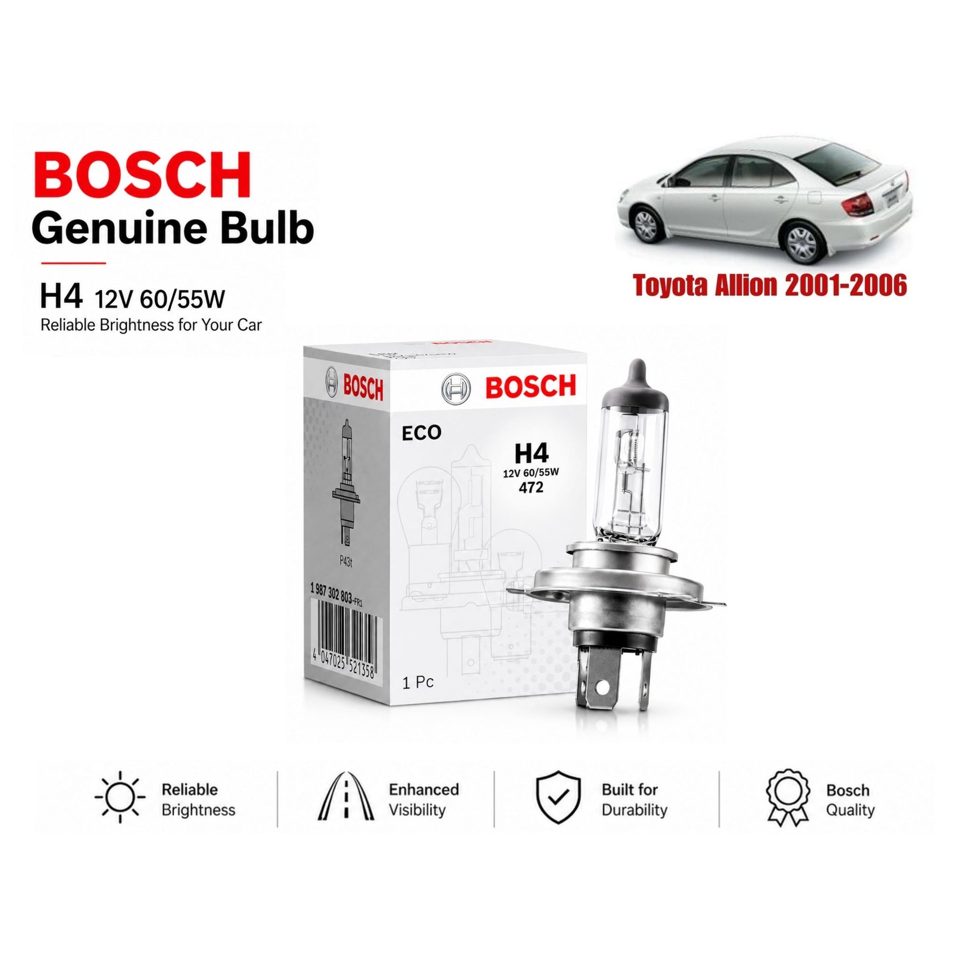 Toyota Allion 2001-2006 Headlight Bulb Bosch in Pakistan