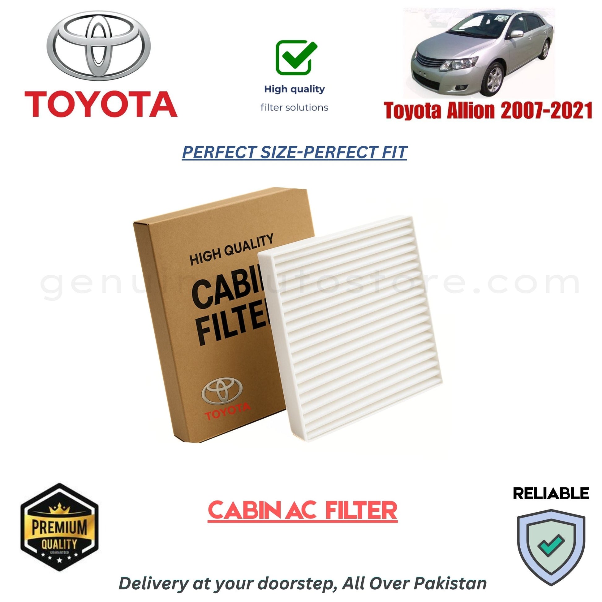 Toyota Allion 2007-2021 CABIN AC FILTER in Pakistan. 100% Genuine, Reliable, Best Price, Cash on Delivery Available 