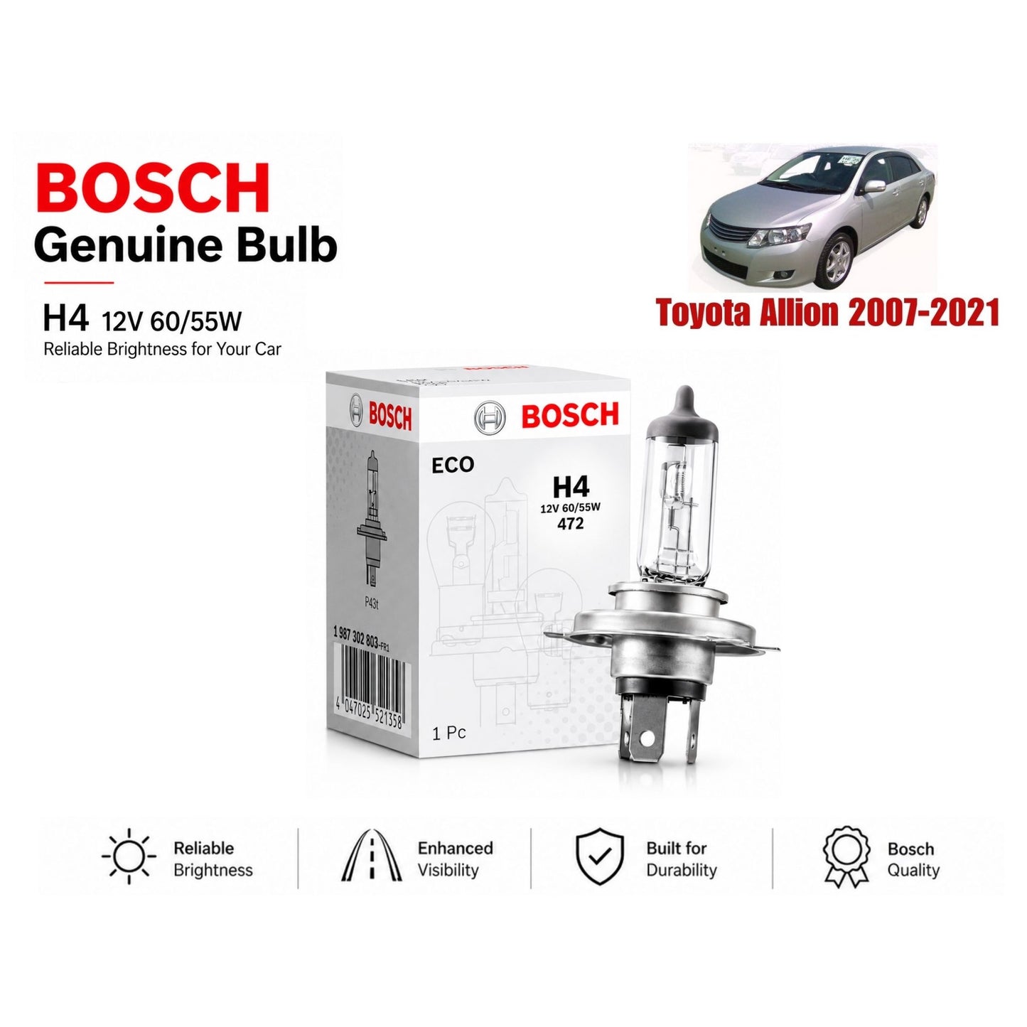 Toyota Allion 2007-2021 Headlight Bulb Bosch in Pakistan