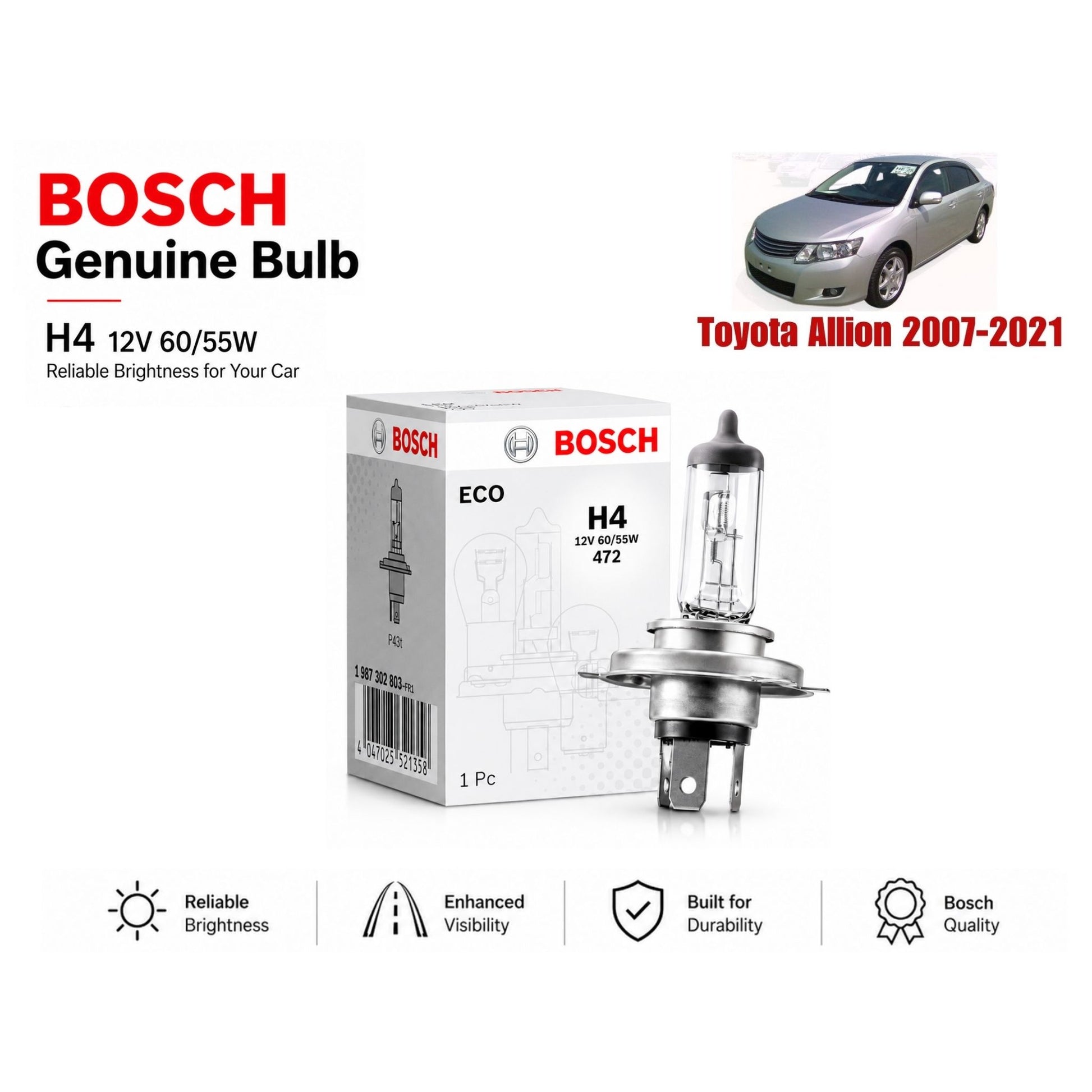 Toyota Allion 2007-2021 Headlight Bulb Bosch in Pakistan