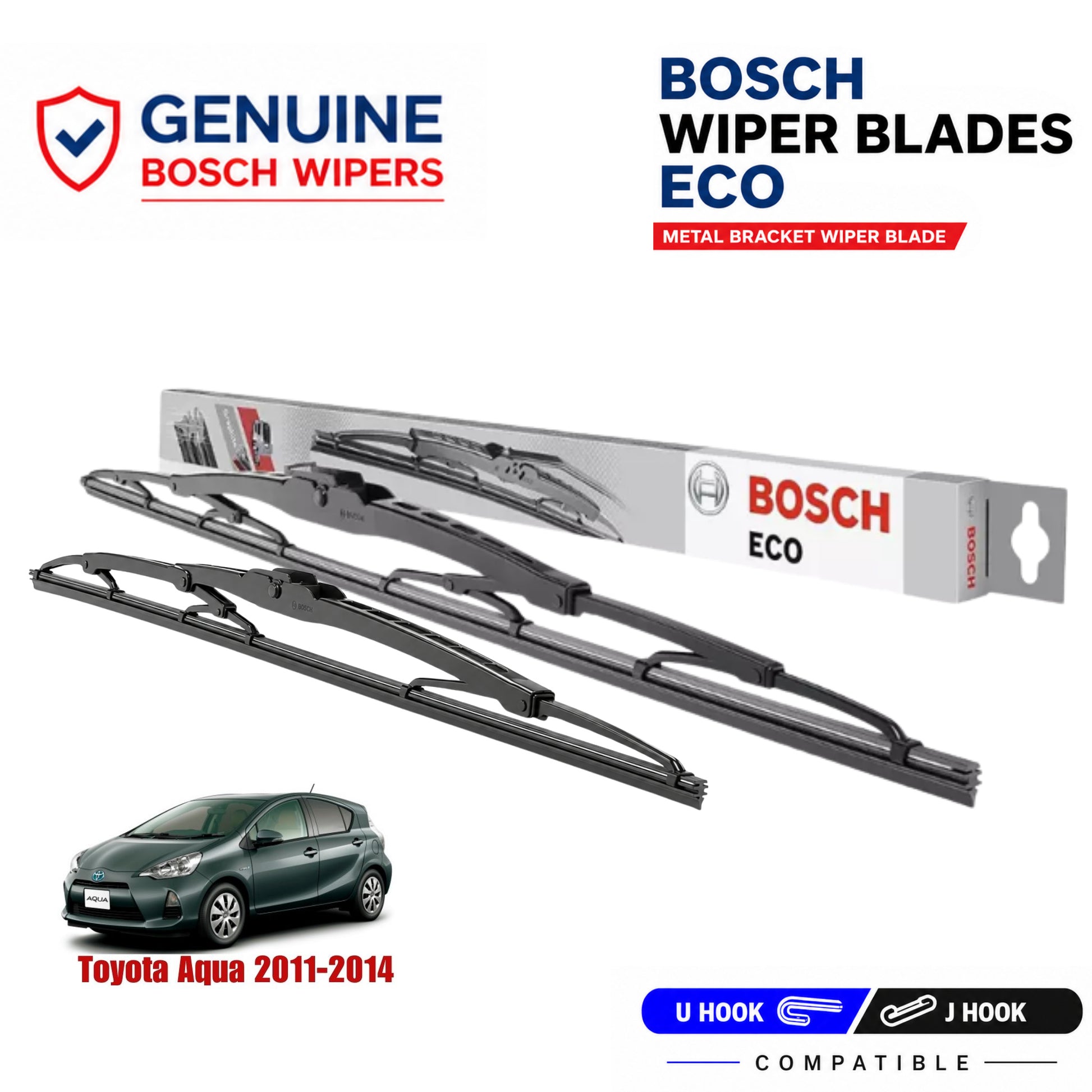 Bosch Genuine metal front wiper set for Toyota Aqua 2011-2014, pair of two