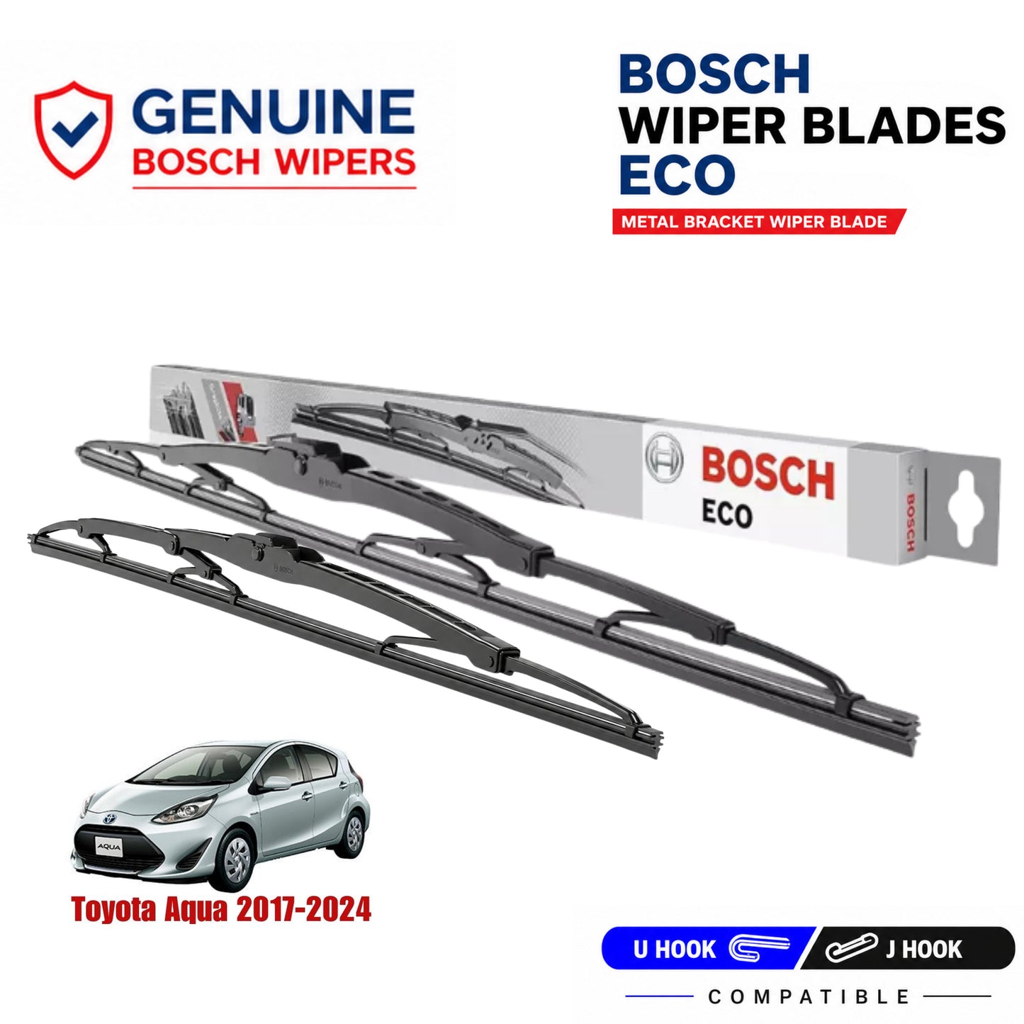 Bosch Genuine metal front wiper set for Toyota Aqua 2017-2024, pair of two