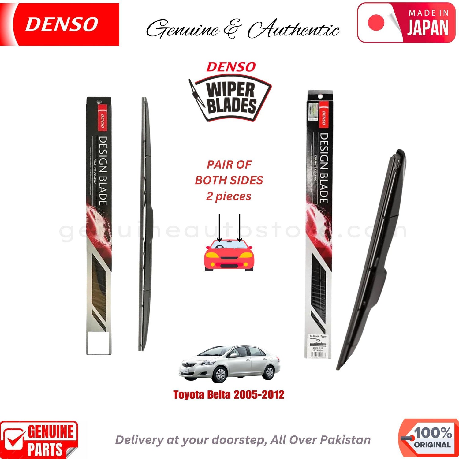 Toyota Belta 2005-2012 DENSO JAPAN WIPER BLADE SET in Pakistan. 100% Genuine, Original, Best Price, Cash on Delivery Available