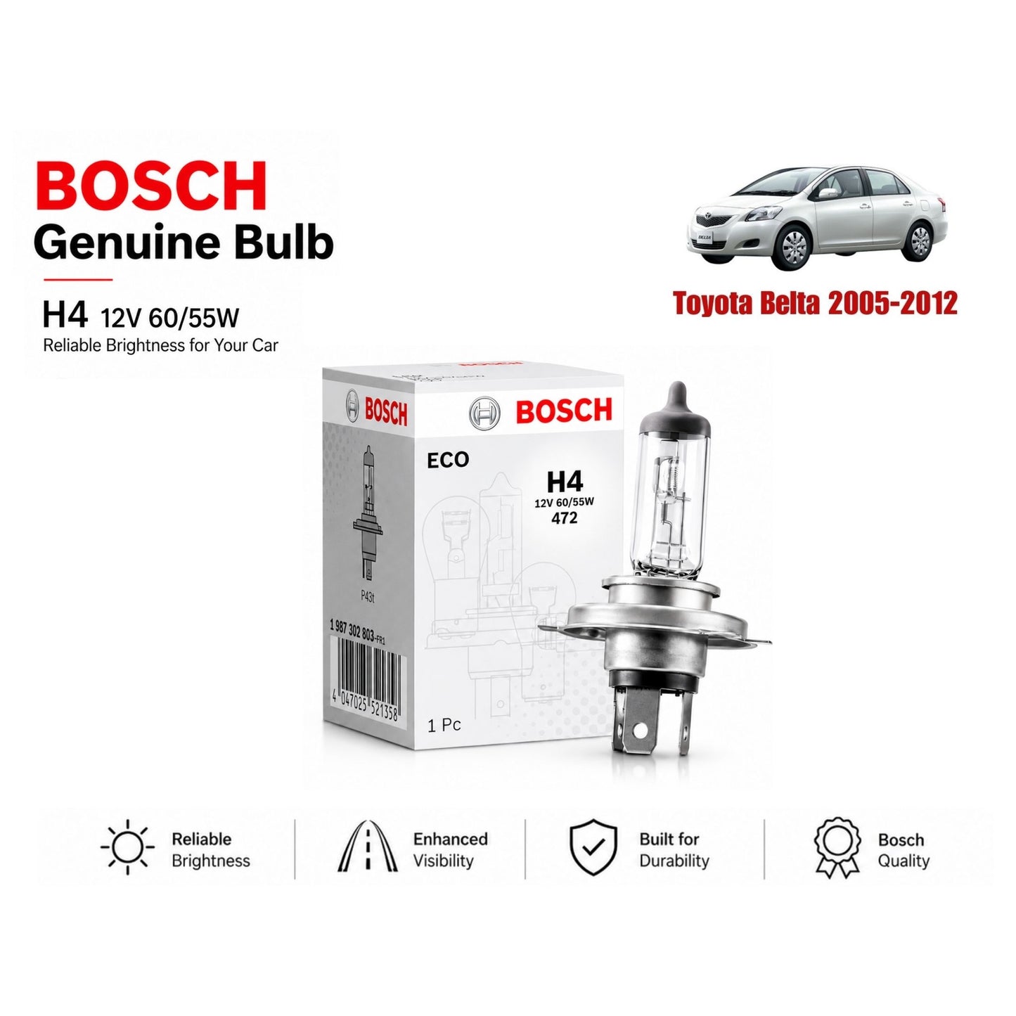 Toyota Belta 2005-2012 Headlight Bulb Bosch in Pakistan 