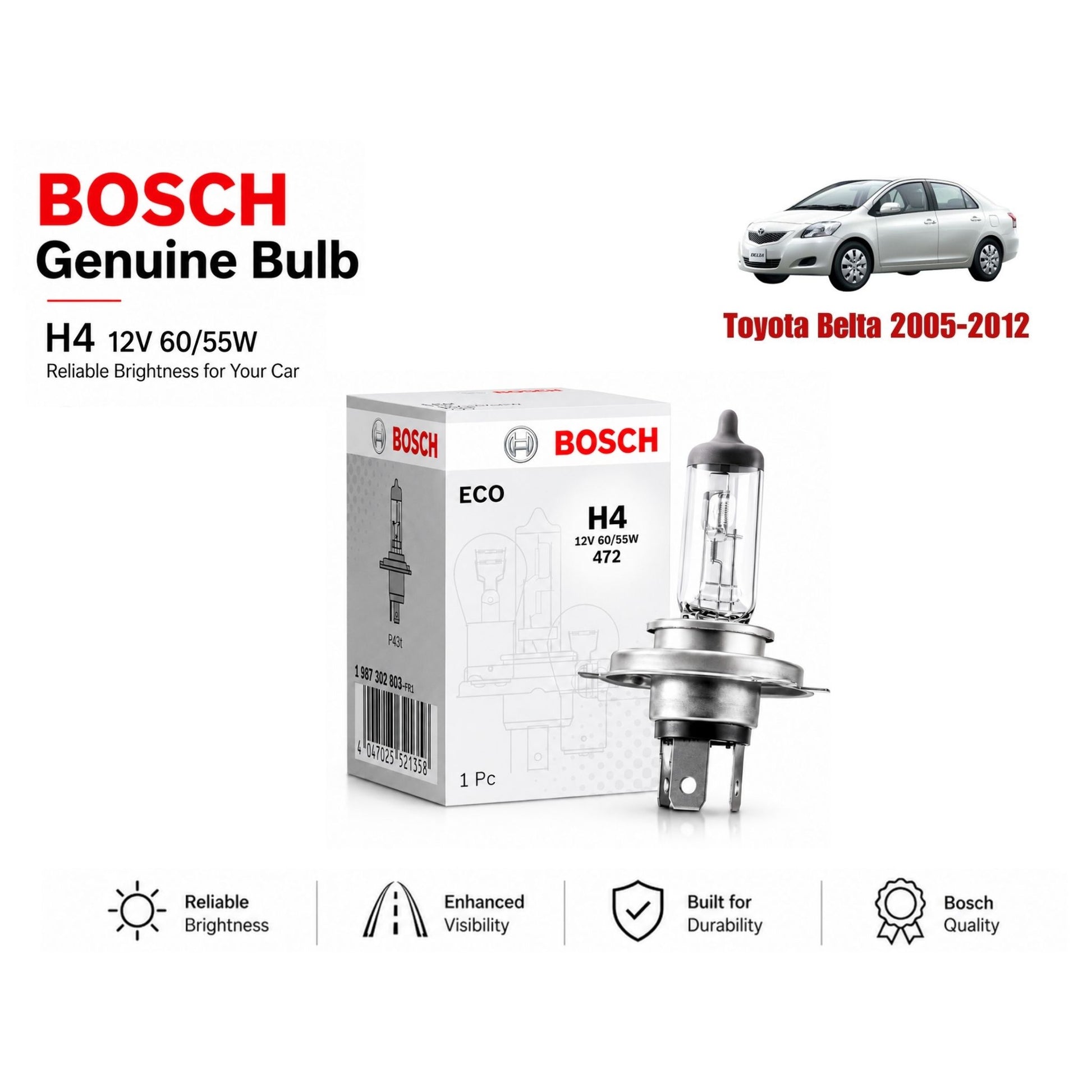 Toyota Belta 2005-2012 Headlight Bulb Bosch in Pakistan 