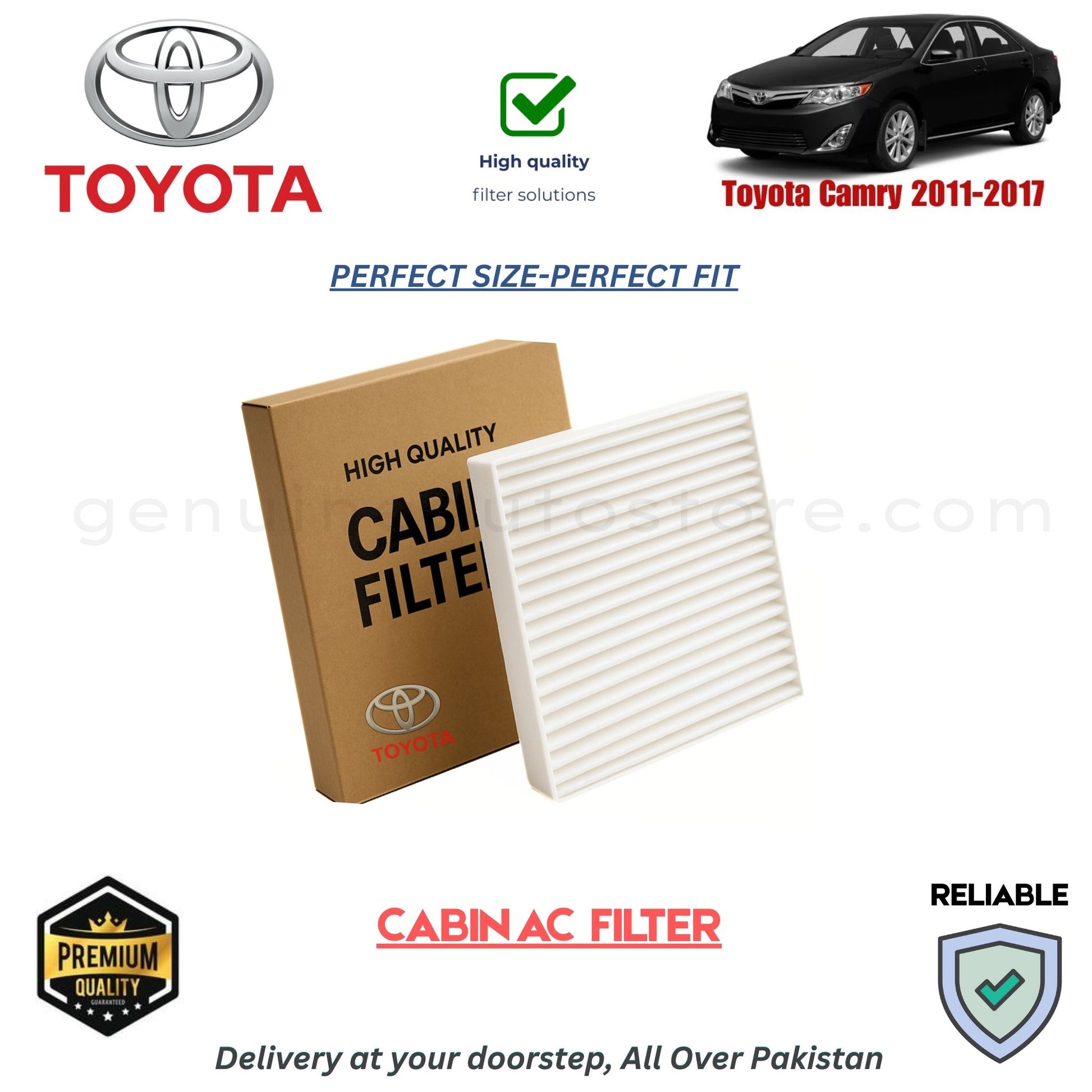 Toyota Camry 2011-2017 CABIN AC FILTER in Pakistan. 100% Genuine, Reliable, Best Price, Cash on Delivery Available 