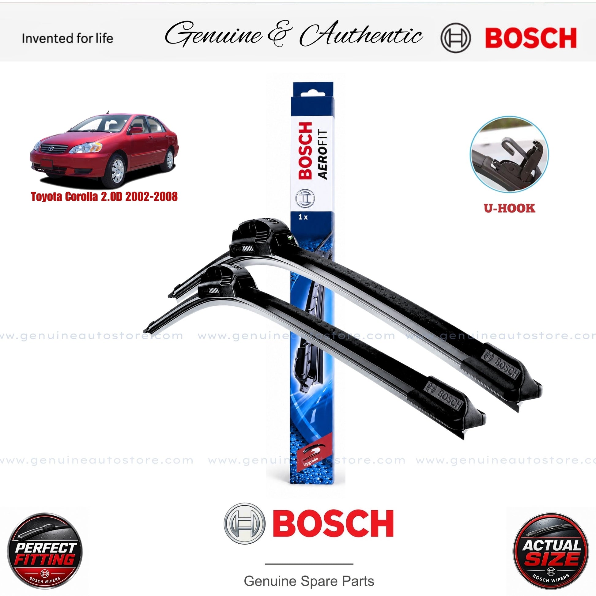 Toyota Corolla 2.0D 2002-2008 Bosch Genuine Front Wiper Blade Set Pakistan