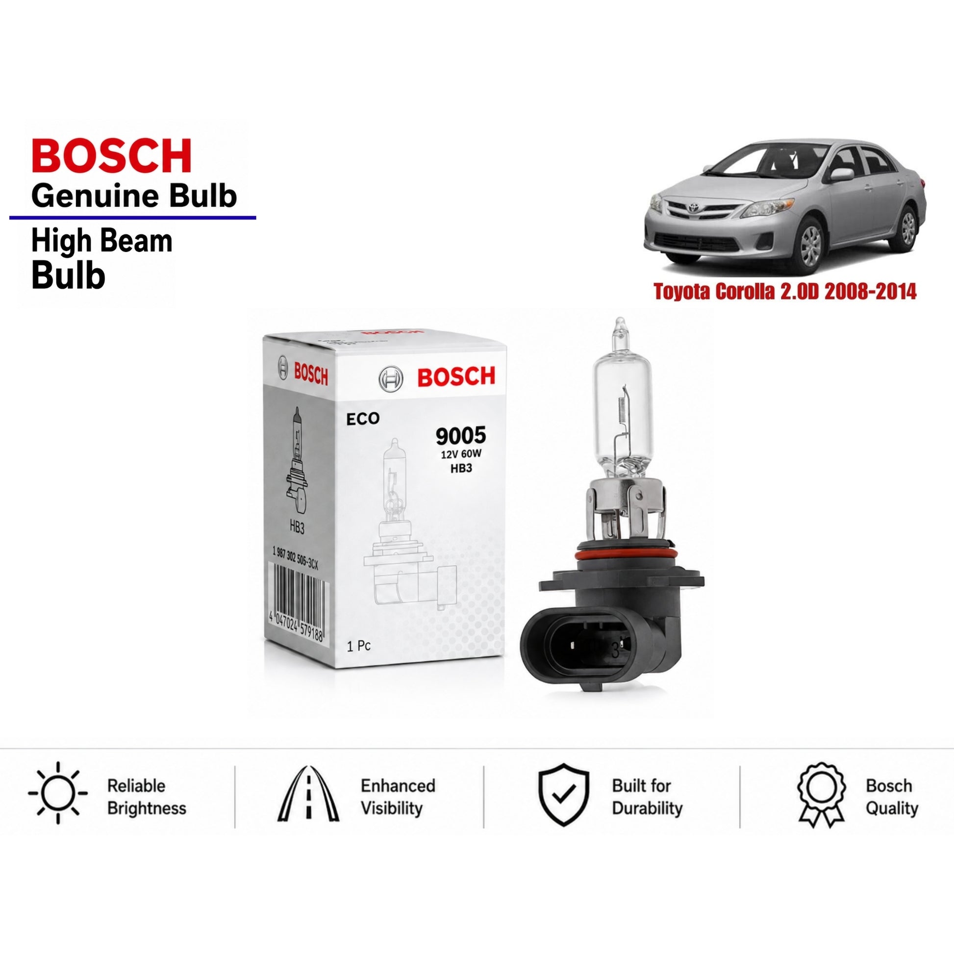 Toyota Corolla 2.Od 2008-2014 High Beam Headlight Bulb Bosch in Pakistan