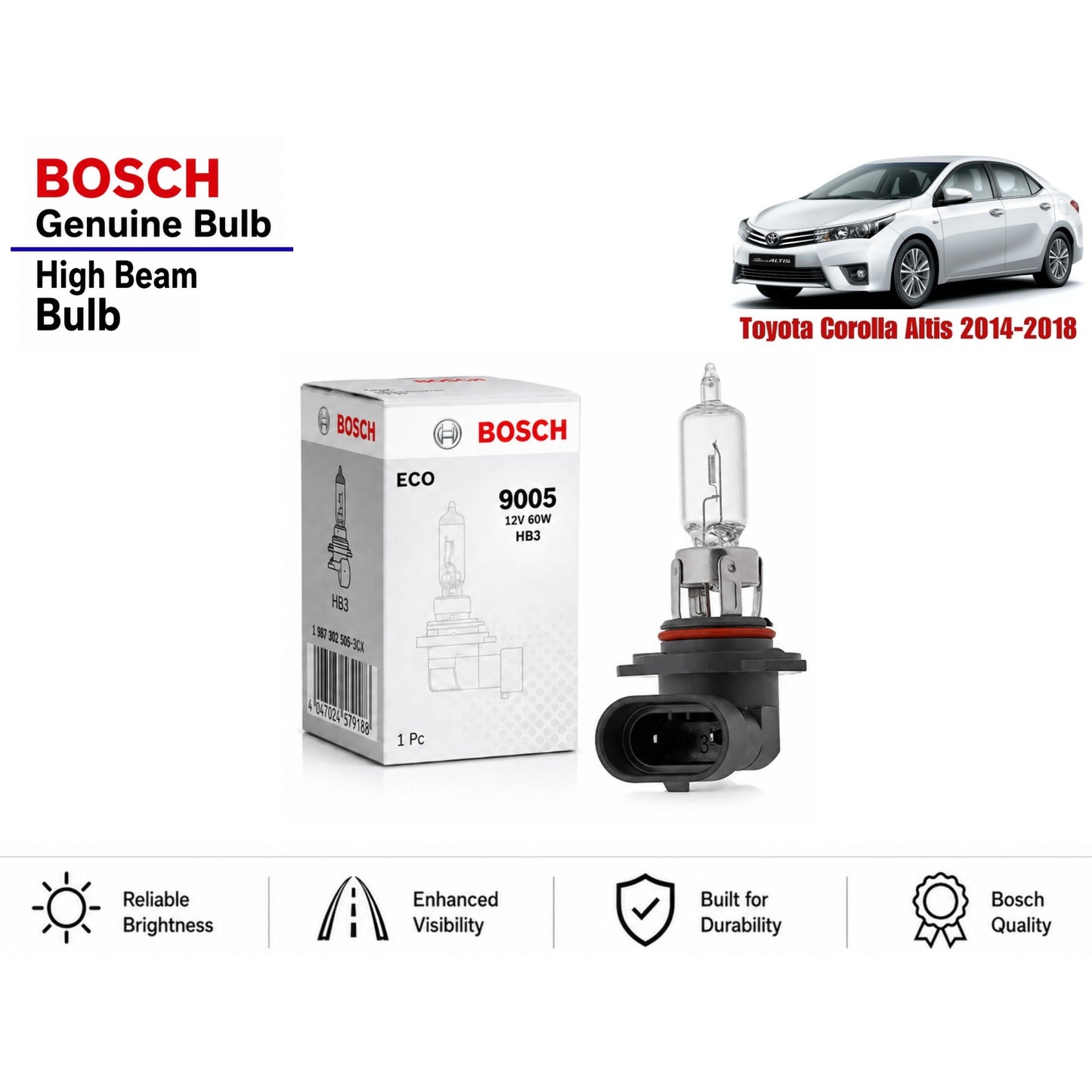 Toyota Corolla Altis 2014-2018 High Beam Headlight Bulb Bosch in Pakistan