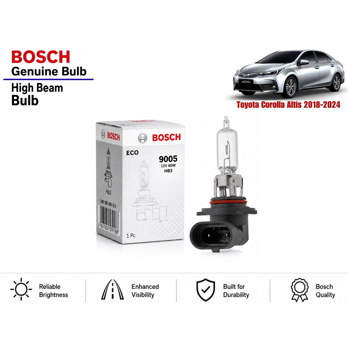 Toyota Corolla Altis 2018-2024 High Beam Headlight Bulb Bosch in Pakistan