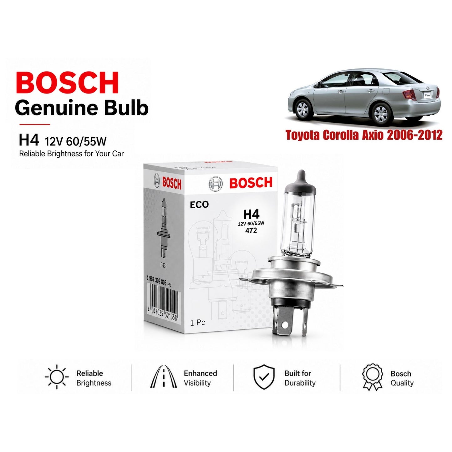 Toyota Corolla Axio 2006-2012 Headlight Bulb Bosch in Pakistan