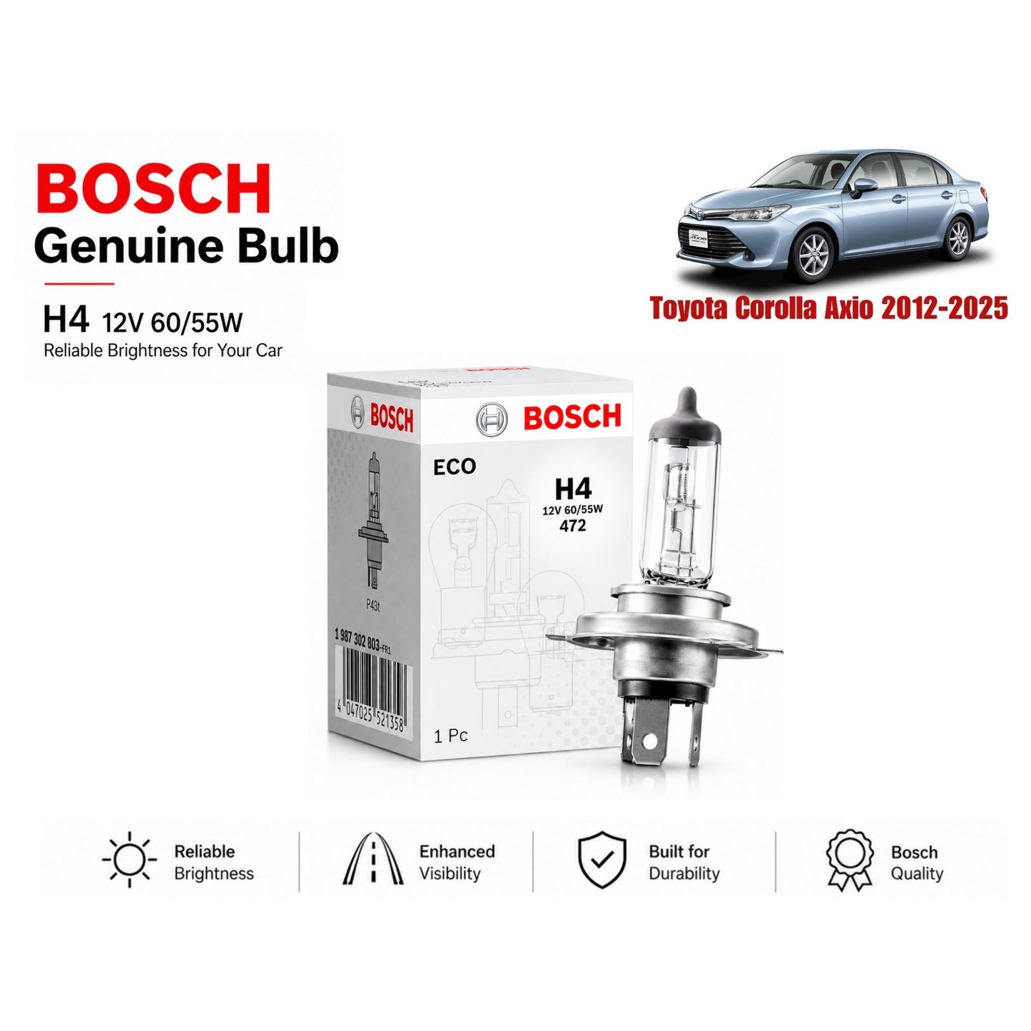 Toyota Corolla Axio 2012-2025 Headlight Bulb Bosch in Pakistan