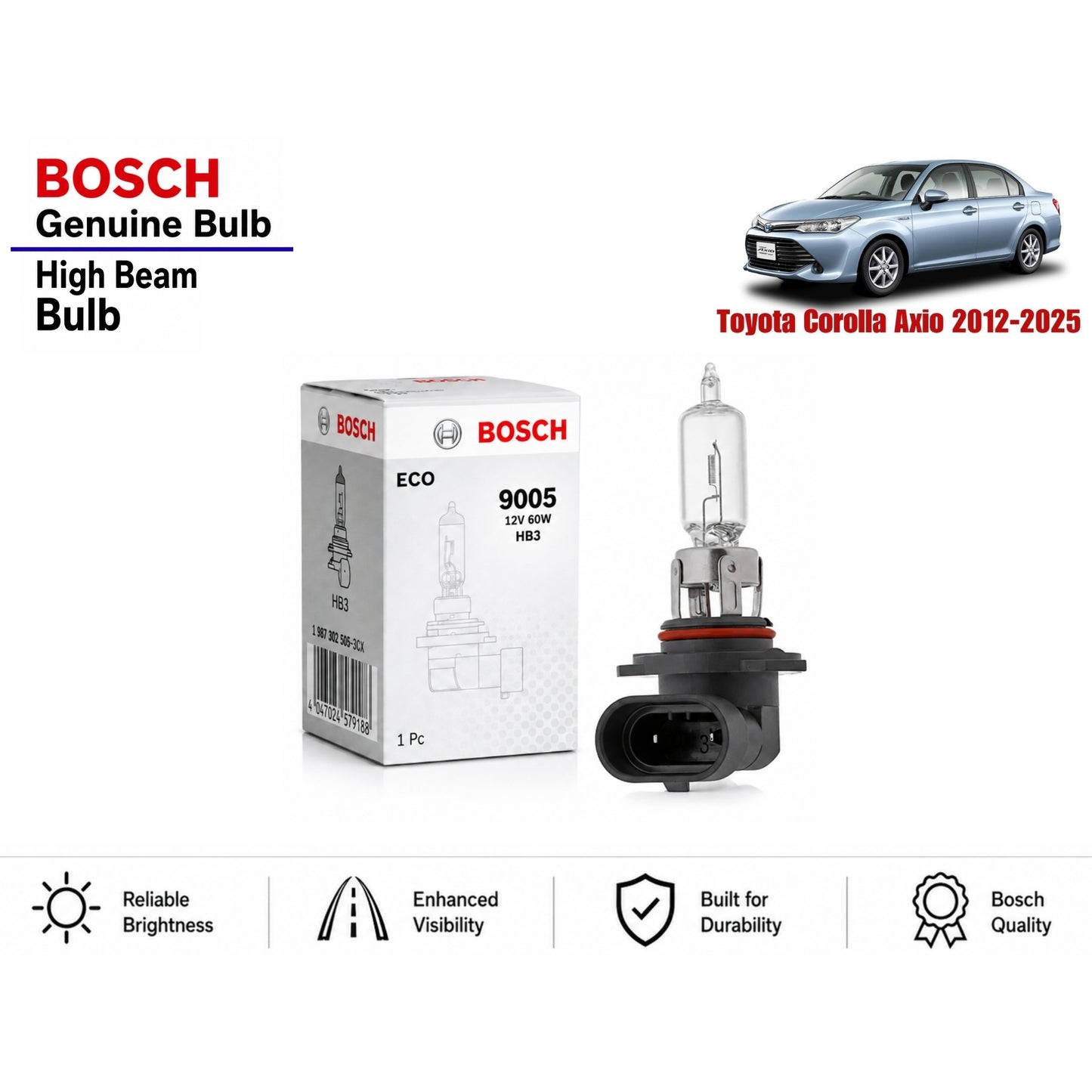 Toyota Corolla Axio 2012-2025 High Beam Headlight Bulb Bosch in Pakistan