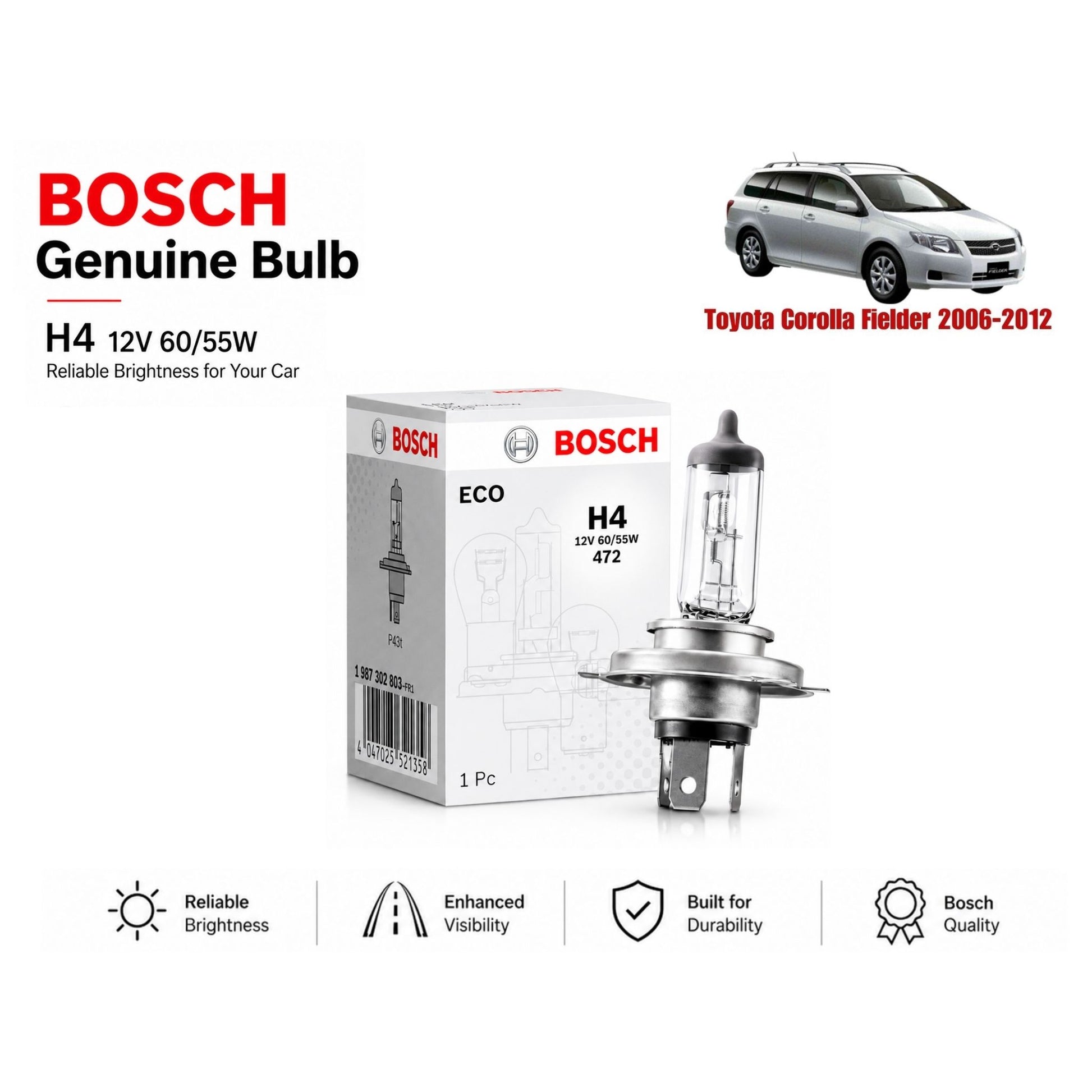 Toyota Corolla Failder 2006-2012 Headlight Bulb Bosch in Pakistan