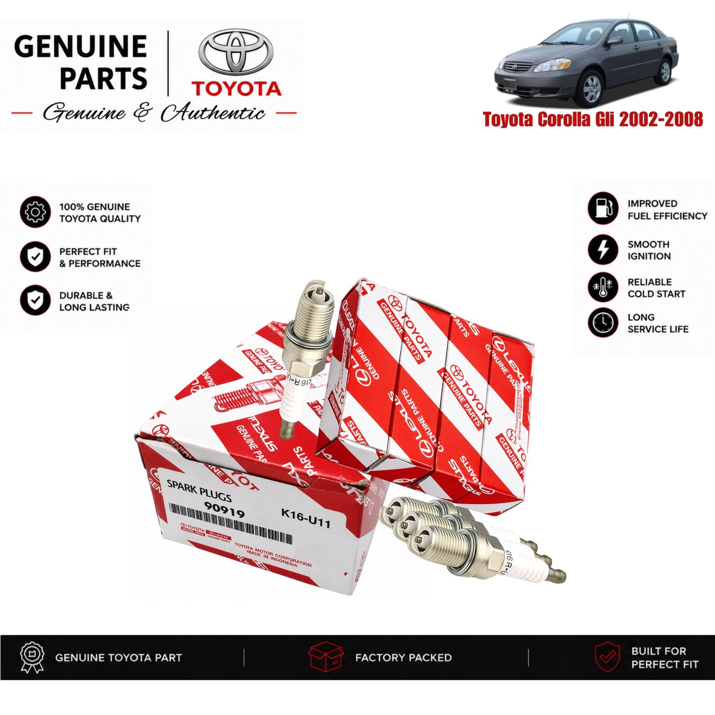 Toyota Corolla Gli 2002-2008 genuine spark plug set with authentic packaging – Genuine Auto Store Pakistan