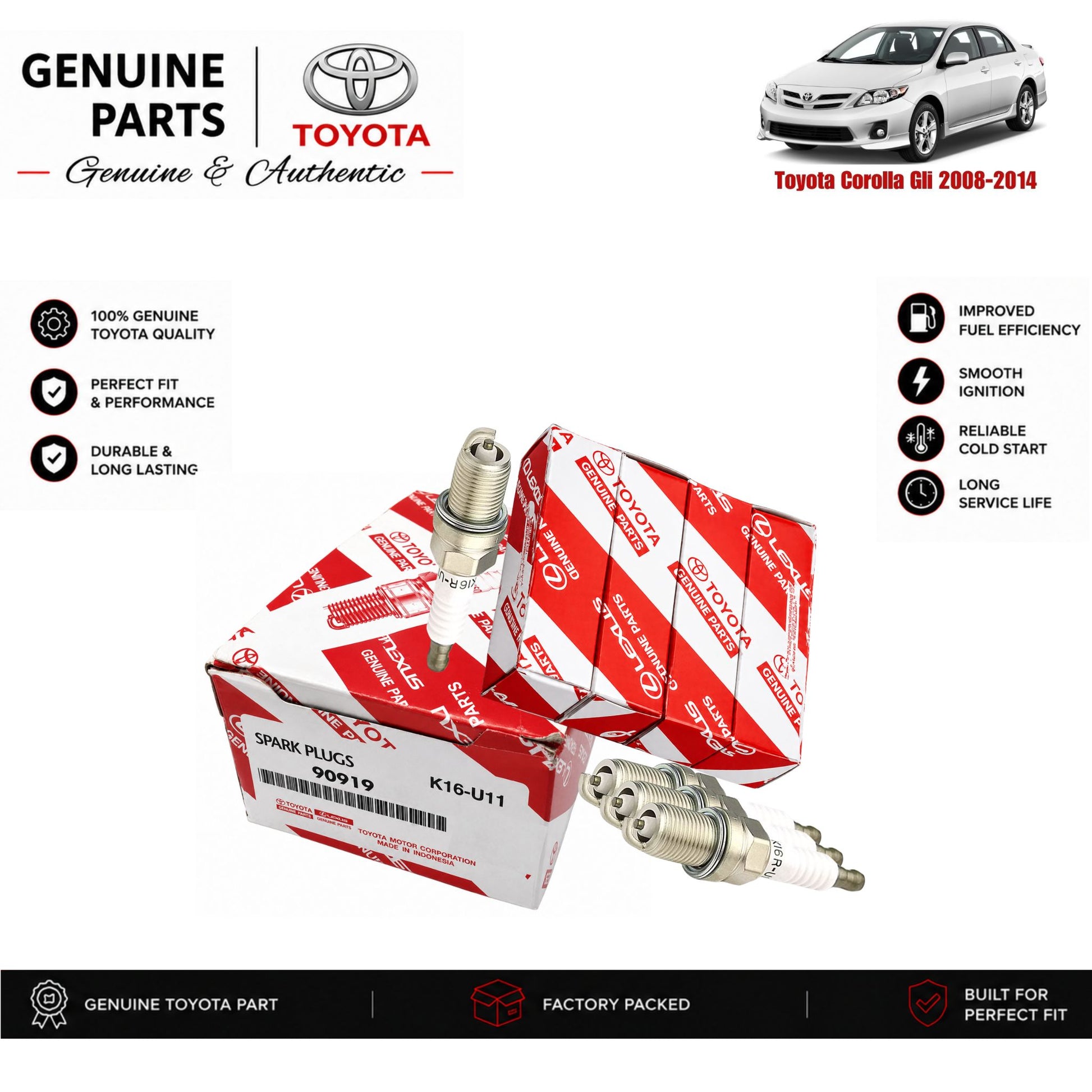 Toyota Corolla Gli 2008-2014 genuine spark plug set with authentic packaging – Genuine Auto Store Pakistan