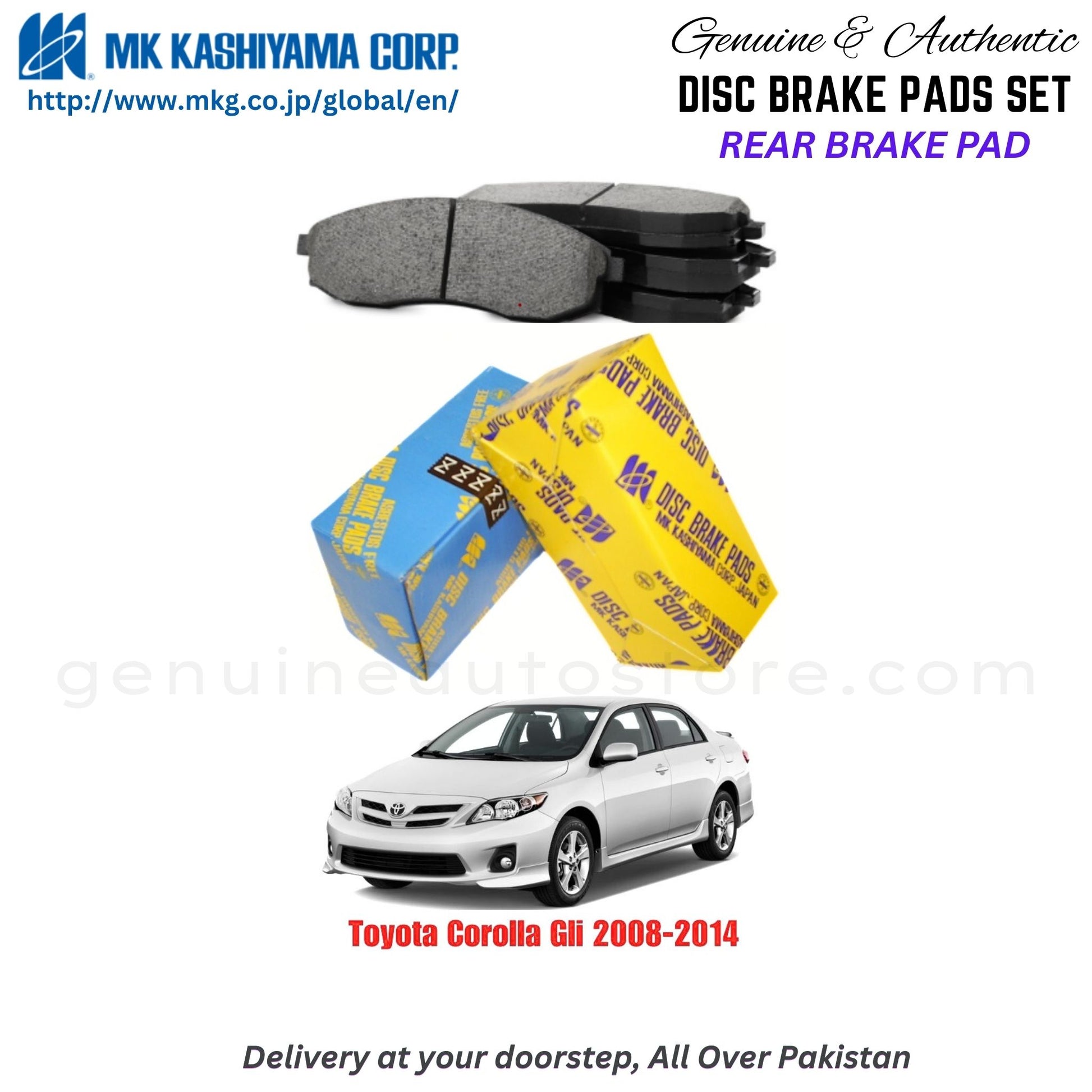 Toyota Corolla Gli 2008-2014 Rear Brake Pads MK Japan in Pakistan. 100% Genuine, Reliable, Best Price, Cash on Delivery Available