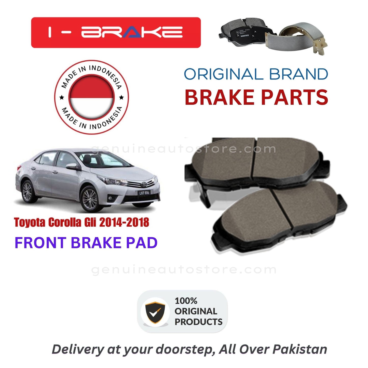 Toyota Corolla Gli 2014-2018 Front Brake Pads iBrake Indonesia Genuine
