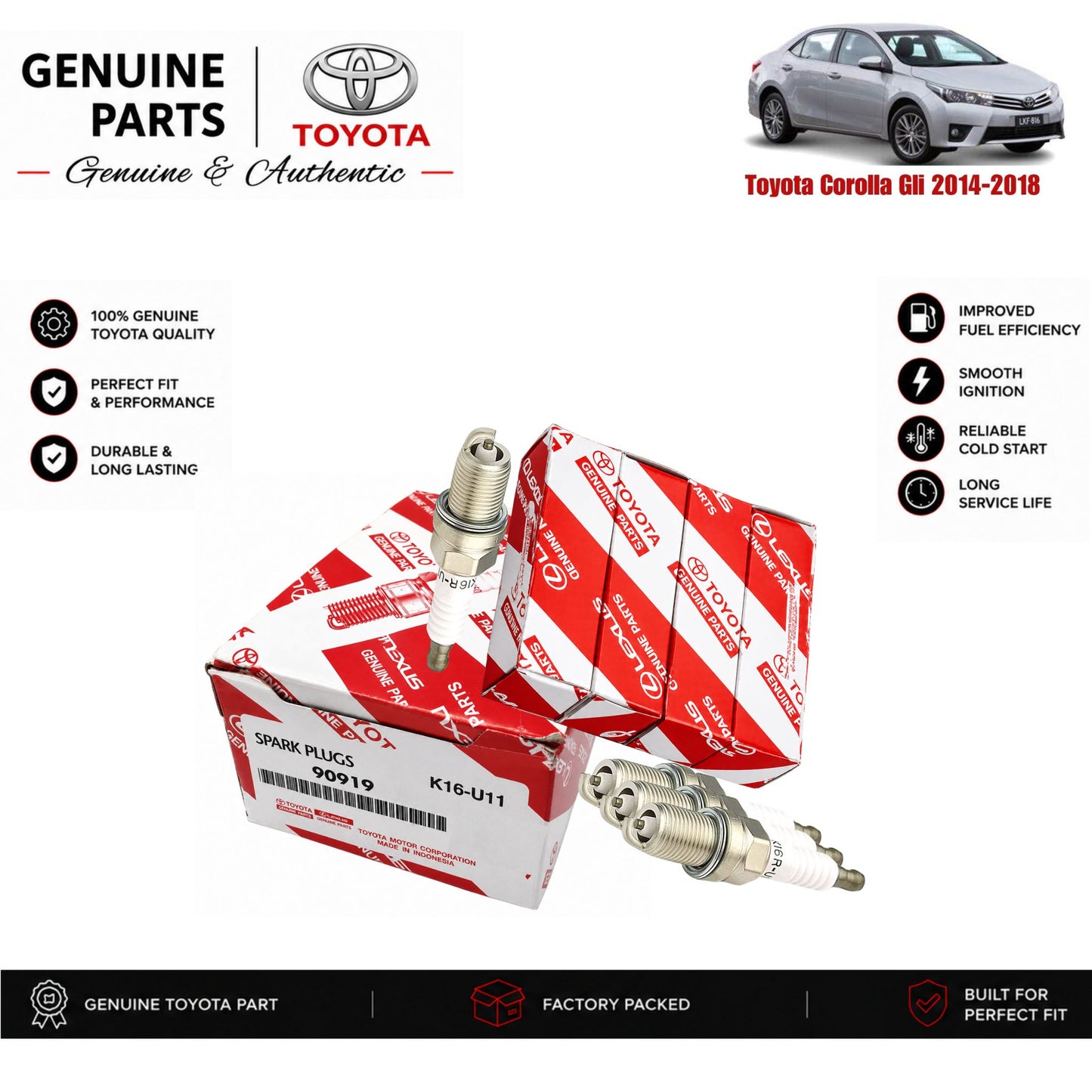 Toyota Corolla Gli 2014-2018 genuine spark plug set with authentic packaging – Genuine Auto Store Pakistan