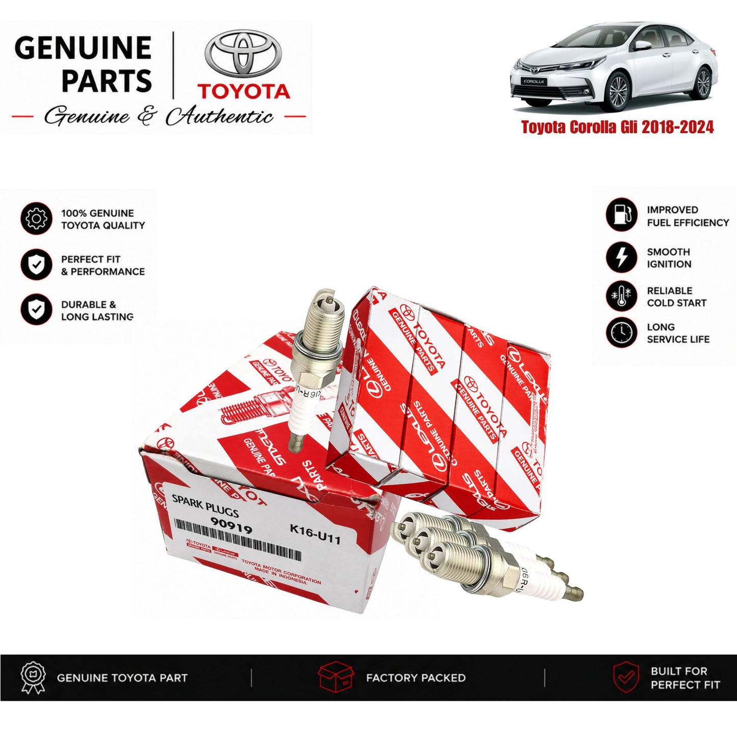 Toyota Corolla Gli 2018-2024 genuine spark plug set with authentic packaging – Genuine Auto Store Pakistan