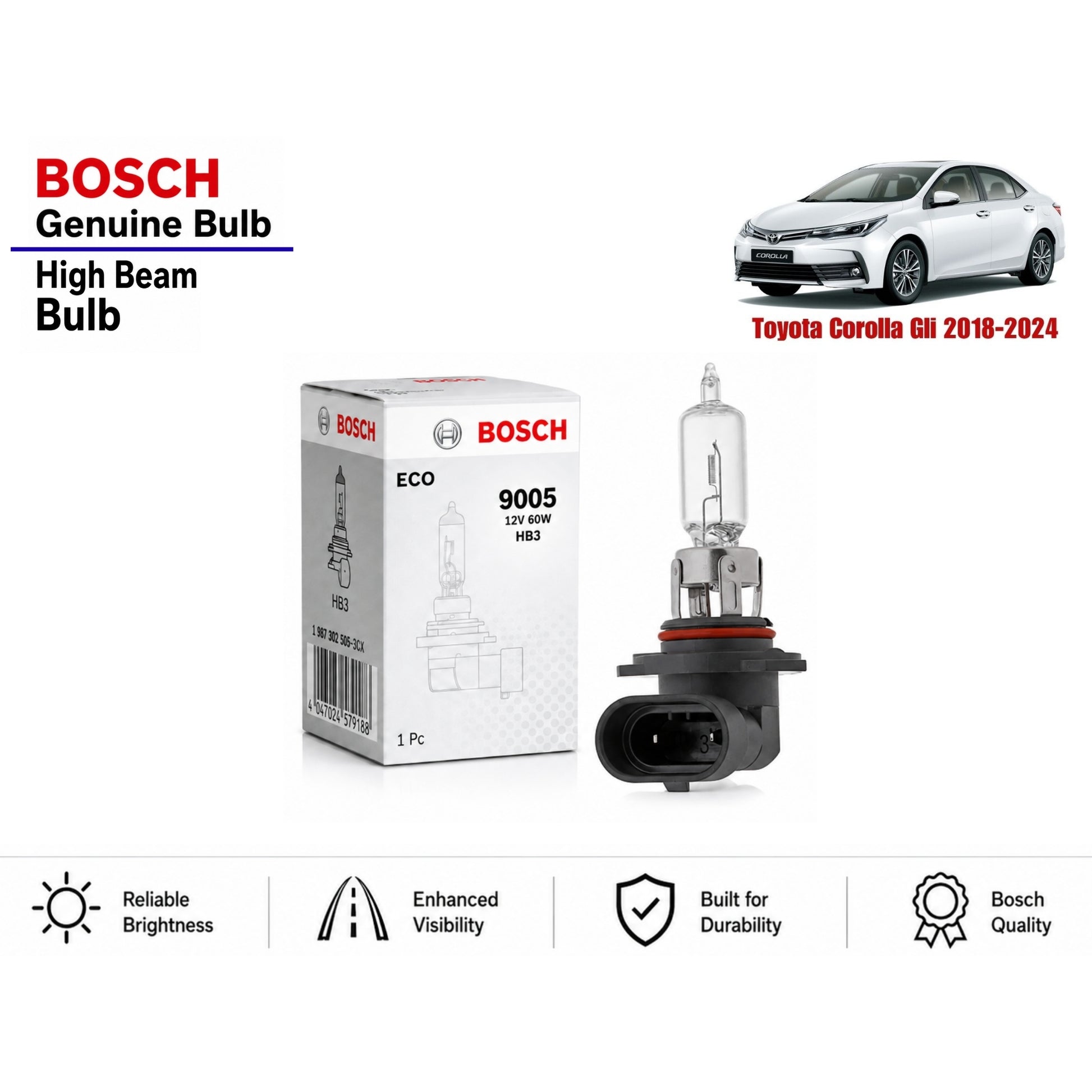 Toyota Corolla Gli 2018-2024 High Beam Headlight Bulb Bosch in Pakistan