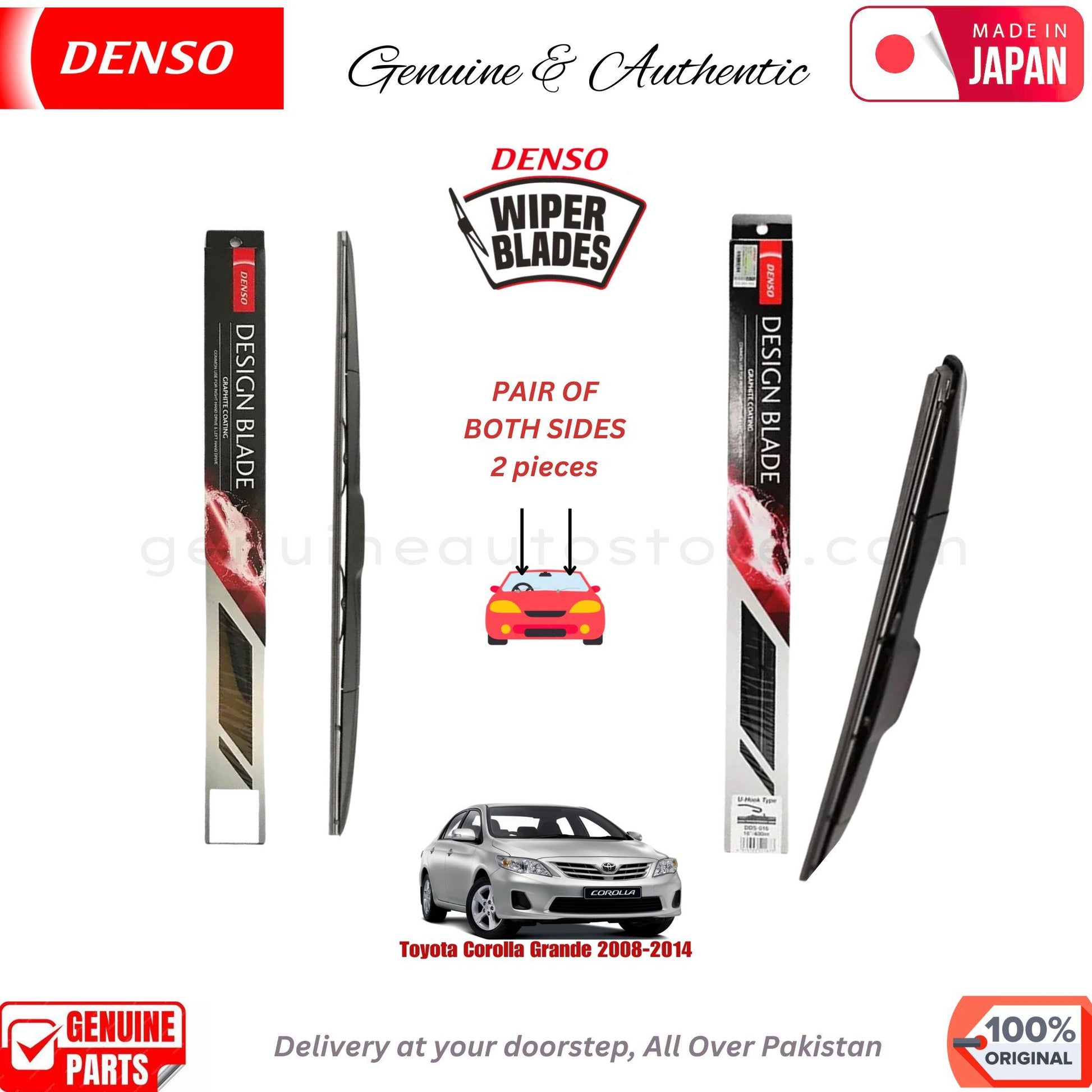 Toyota Corolla Grande 2008-2014 DENSO JAPAN WIPER BLADE SET in Pakistan. 100% Genuine, Original, Best Price, Cash on Delivery Available