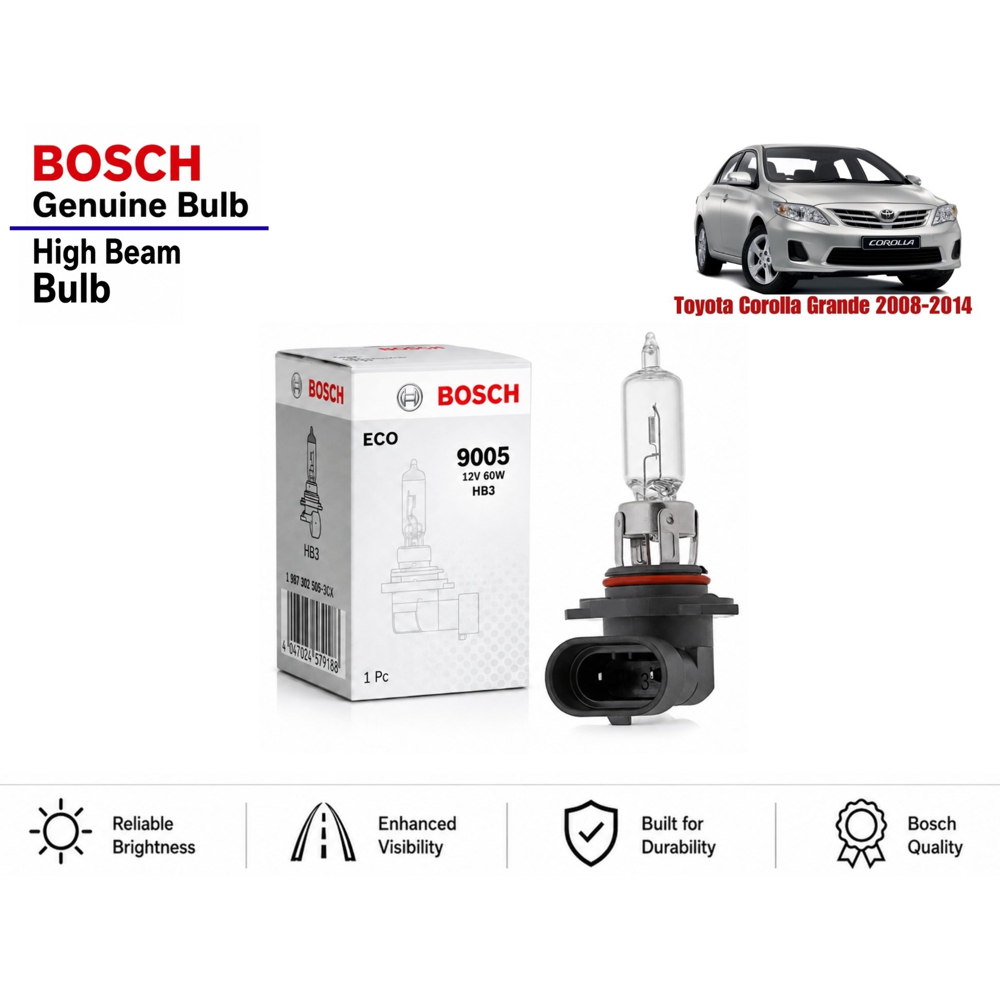 Toyota Corolla Grande 2008-2014 High Beam Headlight Bulb Bosch in Pakistan