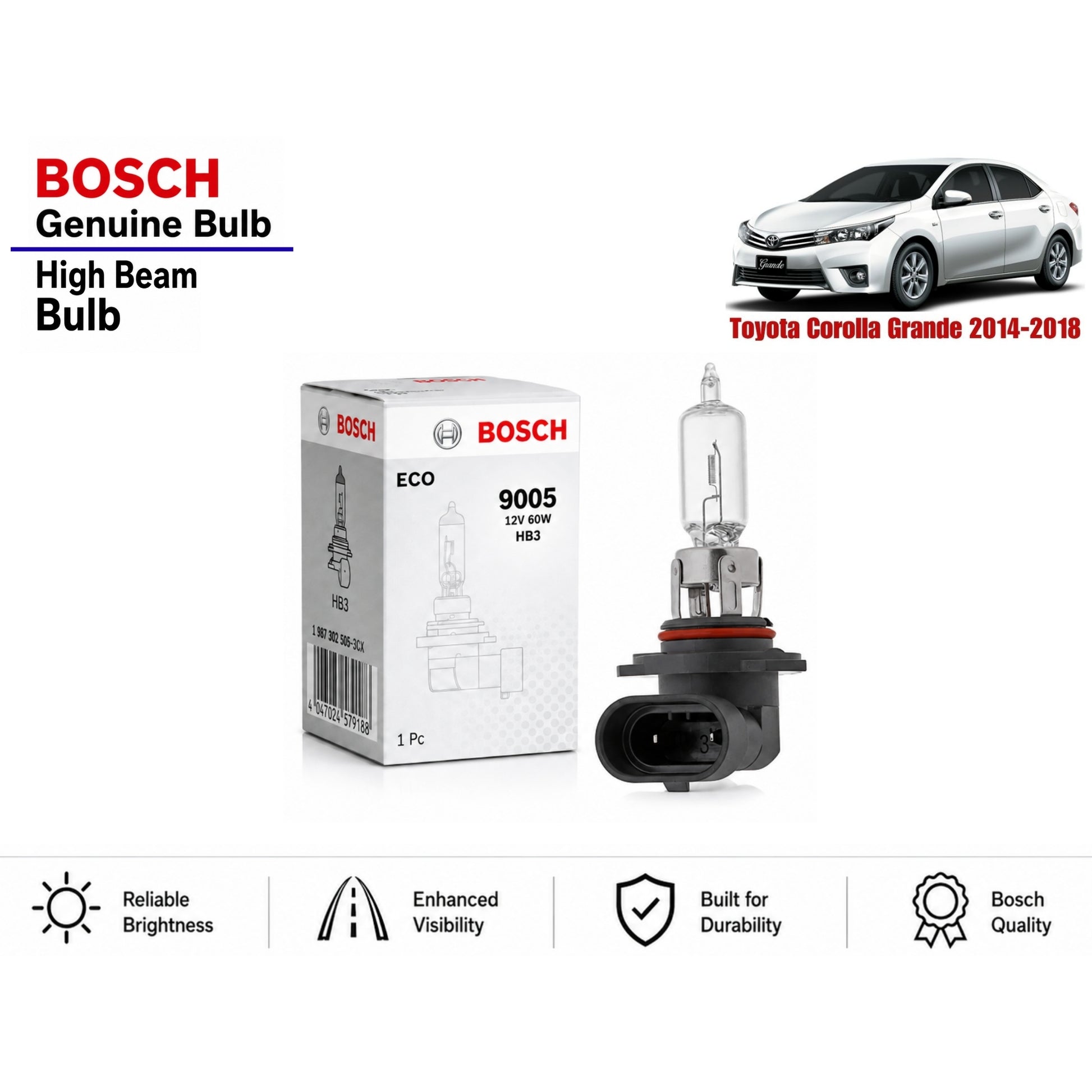 Toyota Corolla Grande 2014-2018 High Beam Headlight Bulb Bosch in Pakistan