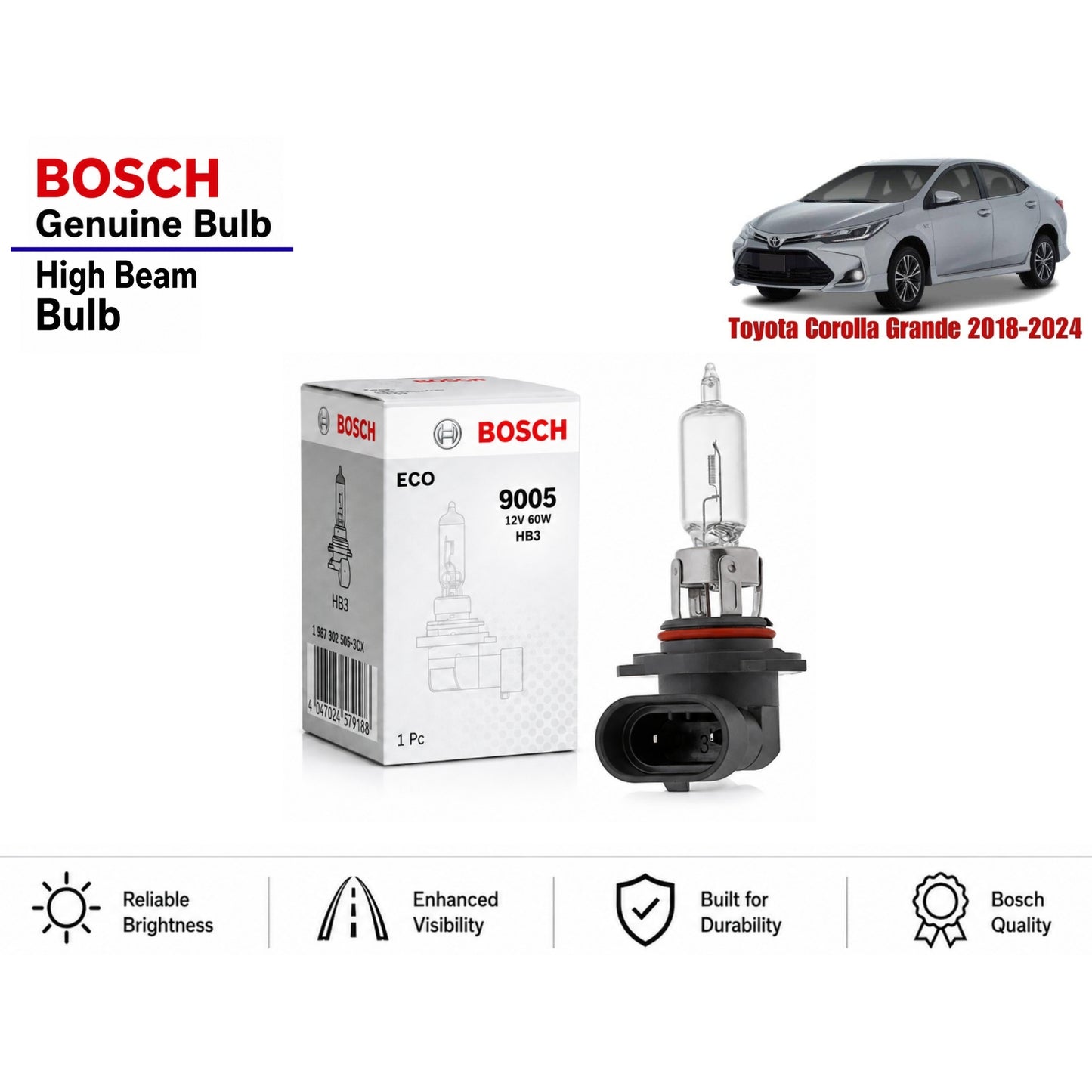 Toyota Corolla Grande 2018-2024 High Beam Headlight Bulb Bosch in Pakistan