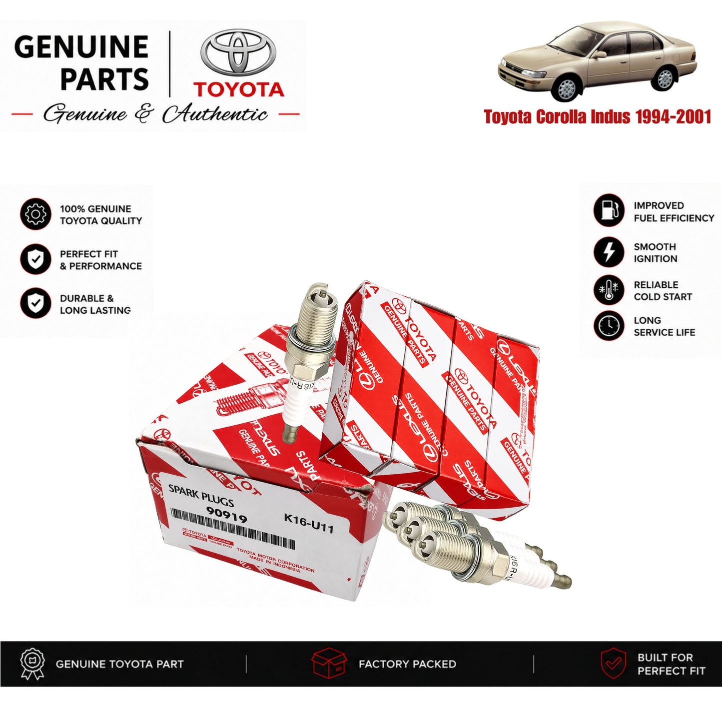 Toyota Corolla Indus 1994-2001 genuine spark plug set with authentic packaging – Genuine Auto Store Pakistan