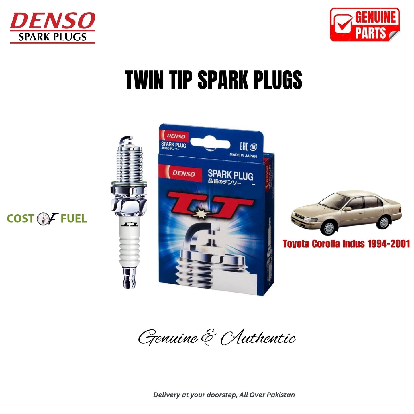 Toyota Corolla Indus 1994-2001 DENSO Twin Tip Spark Plugs 4pcs in Pakistan – genuine replacement, better mileage and smooth performance