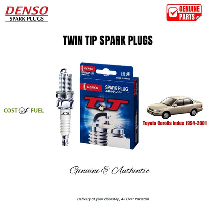 Toyota Corolla Indus 1994-2001 DENSO Twin Tip Spark Plugs 4pcs in Pakistan – genuine replacement, better mileage and smooth performance