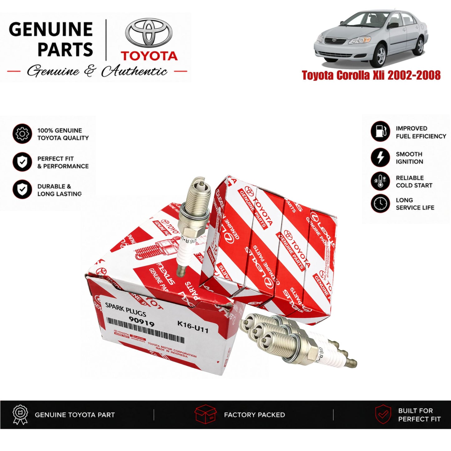 Toyota Corolla Xli 2002-2008 genuine spark plug set with authentic packaging – Genuine Auto Store Pakistan