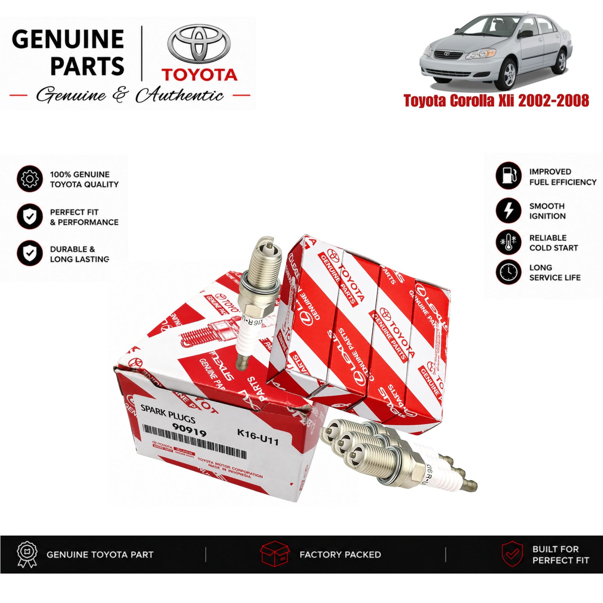 Toyota Corolla Xli 2002-2008 genuine spark plug set with authentic packaging – Genuine Auto Store Pakistan